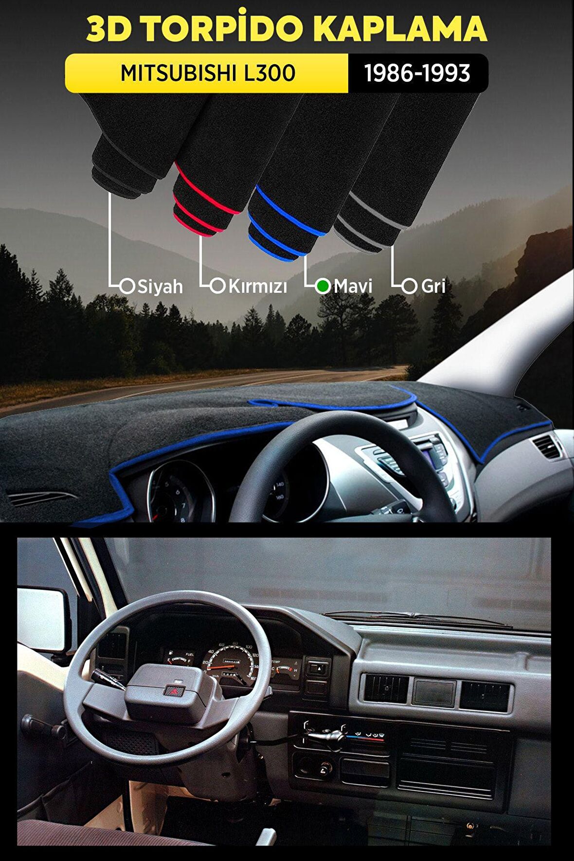 Mıtsubıshı L300 (1986-1993) 3d Torpido Koruma Kılıfı - Ön Göğüs Kaplama - Mavi Şerit