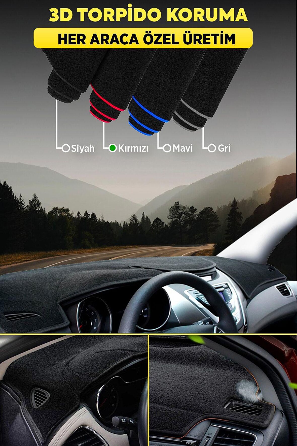 Fıat Doblo Double Ekran 3d Torpido Kılıfı Panel Koruyucu Göğüs Kaplama - Kırmızı Şerit