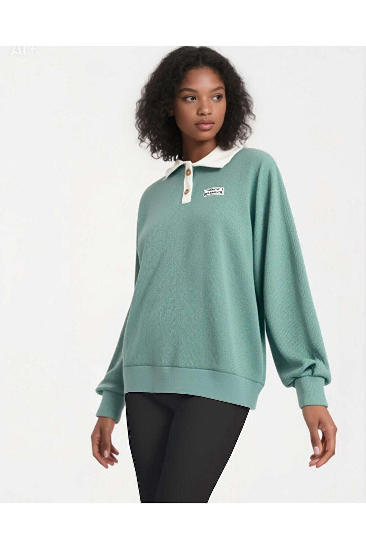 Polo Yaka Düğmeli Waffle Kumaştan Uzun Kol Tişört