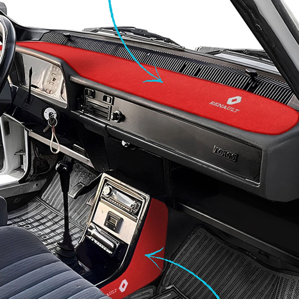 Renault 12 Toros Kırmızı Torpido Koruma Kaplama Halısı Torpido Vites Orta Konsol Yan Kaplama Halısı