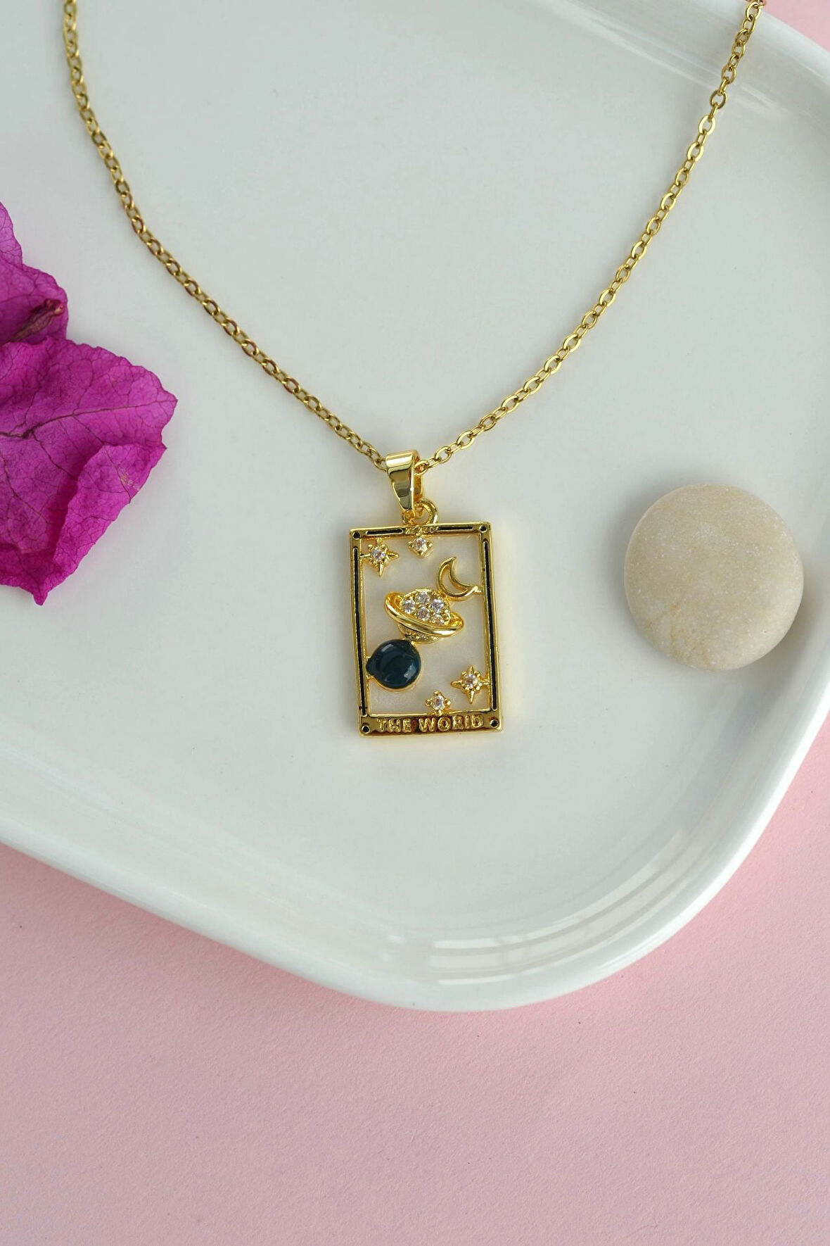 Çelik Dünya Kolye Tarot Kolye Gezegen Sembolü Gold Renk