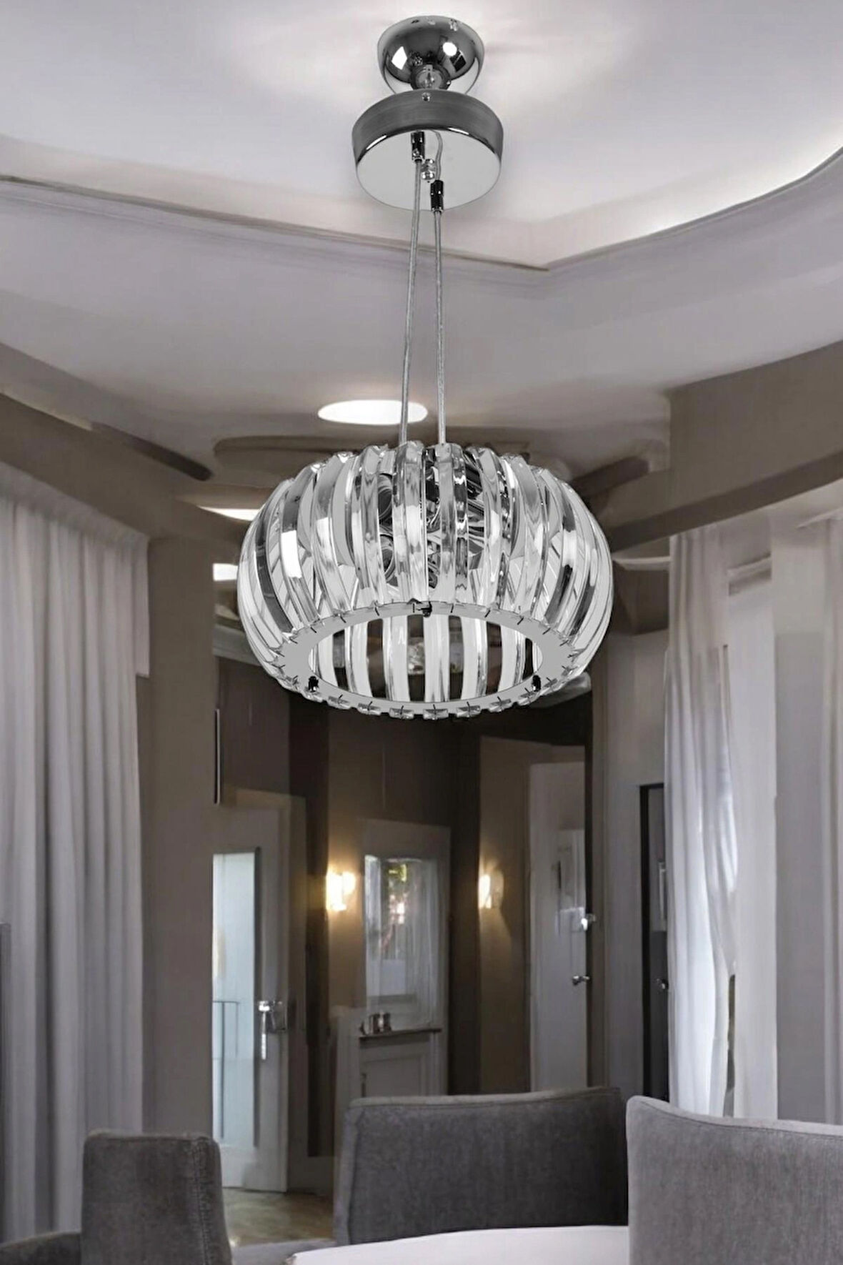 TRUVA 30LUK KRİSTAL TAŞLI PASLANMAZ AVİZE