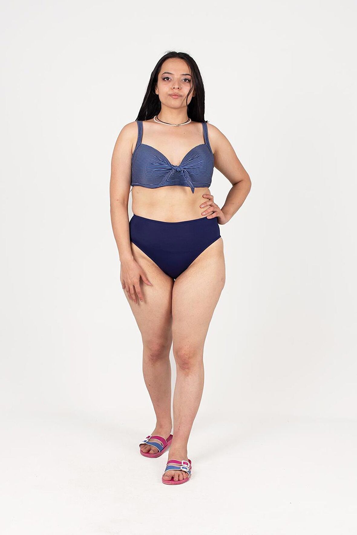 Truva Xxl Büyük Beden Kadın Giyim Çizgili Bikini Renkli BK5039