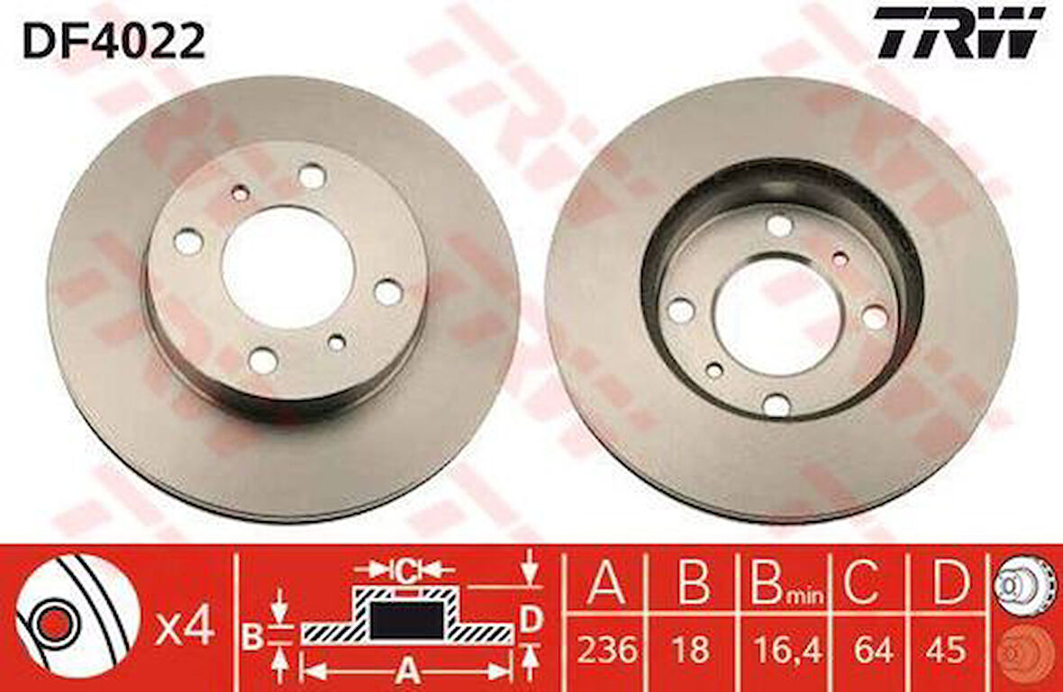 TRW DF4022 Ön Fren Aynası Havalı Mitsubishi Carisma 1.6 96-00 Colt Lancer 92-03 Proton Persona 96-00 236x4 MB950922