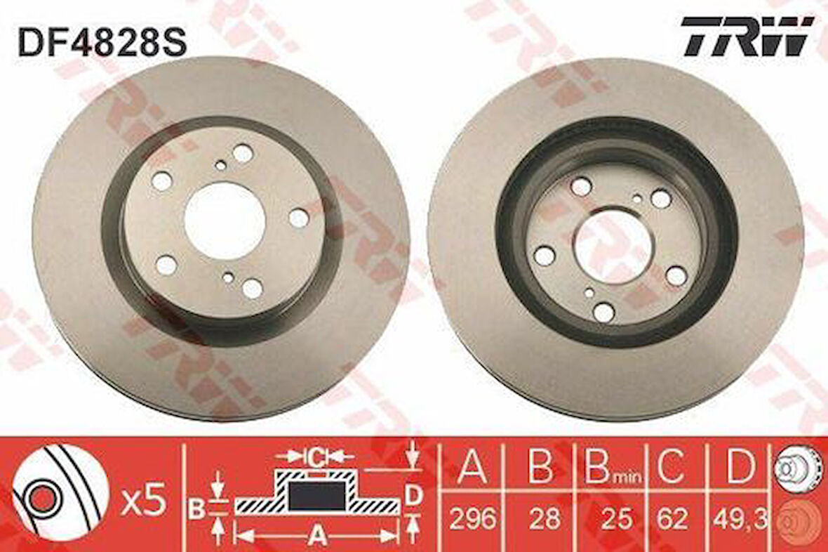 TRW DF4828S Ön Fren Aynası Havalı Toyota RAV4 VVT I 2.0 2.2 D 4D 06-11 Camry 06-11 296x5 4351242050