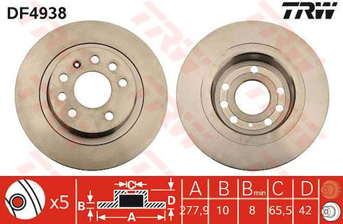 TRW DF4938 Arka Fren Diski Astra H 2.0 Turbo 03 05-Zafira B 1.8 2.0 2.2 1.7CDTI 1.9CDTI 07 05- 569122