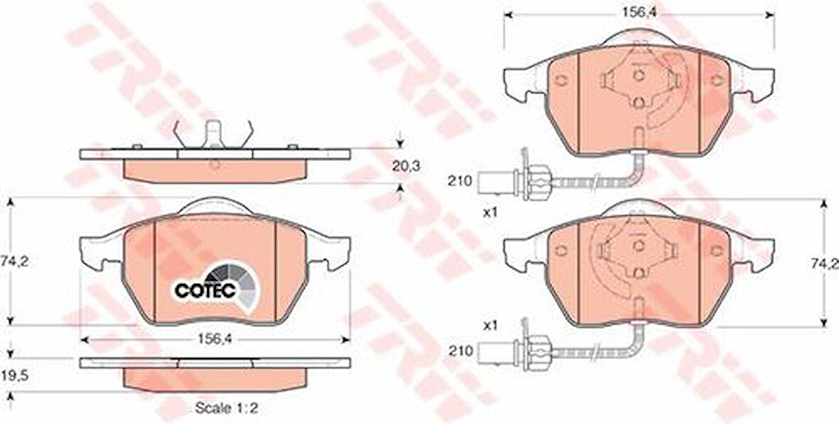 TRW GDB1307 Ön Fren Balatası A4 A6 1.8T 1.9TDI 95-Passat 1.8T 1.9TDI 95 00 Golf IV 1.9TDI Superb 02-Fişli 4B0698151AB