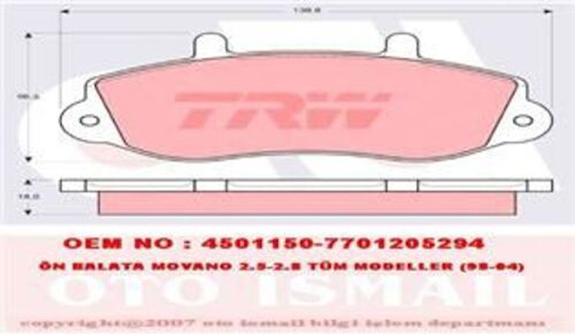 TRW GDB1380 Ön Fren Balatası Master II Movano 15 İnç 1301589