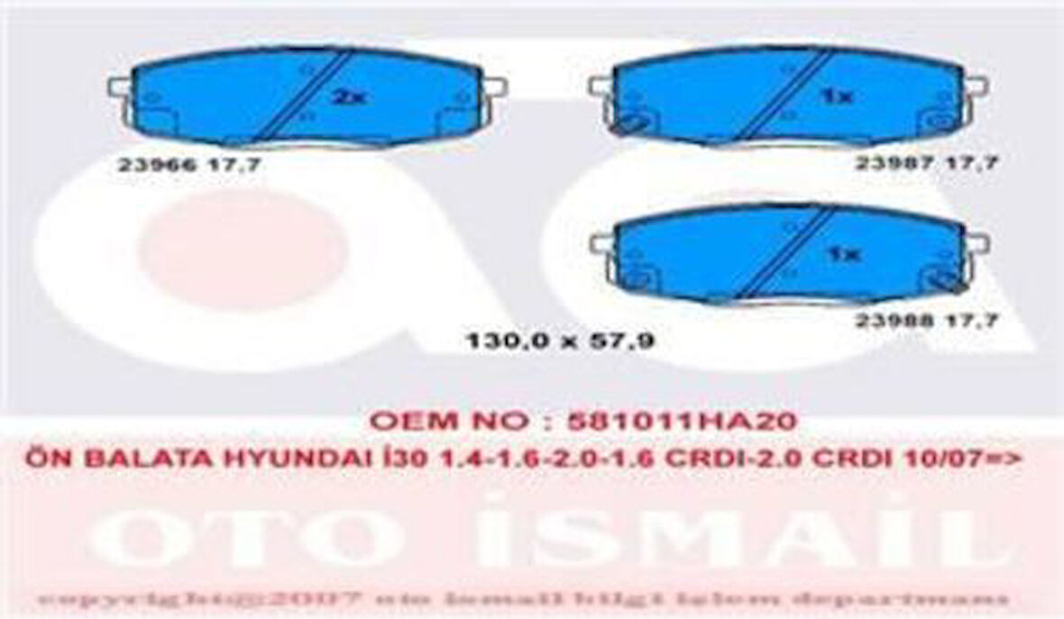 TRW GDB3450 Fren Balatası Ön Hyundai I30 07-12 Kia Ceed 07-12 Carens 02-06 130x58x18 581011HA10