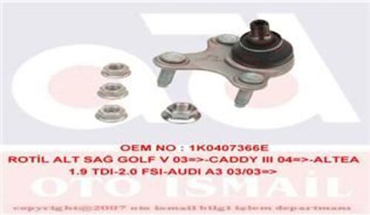 TRW JBJ752 Rotil Sağ Golf V 03-Golf VI Touran 03-Caddy 04-A3 03-Altea A3 03-Octavia 04-Jetta 1K0407366C