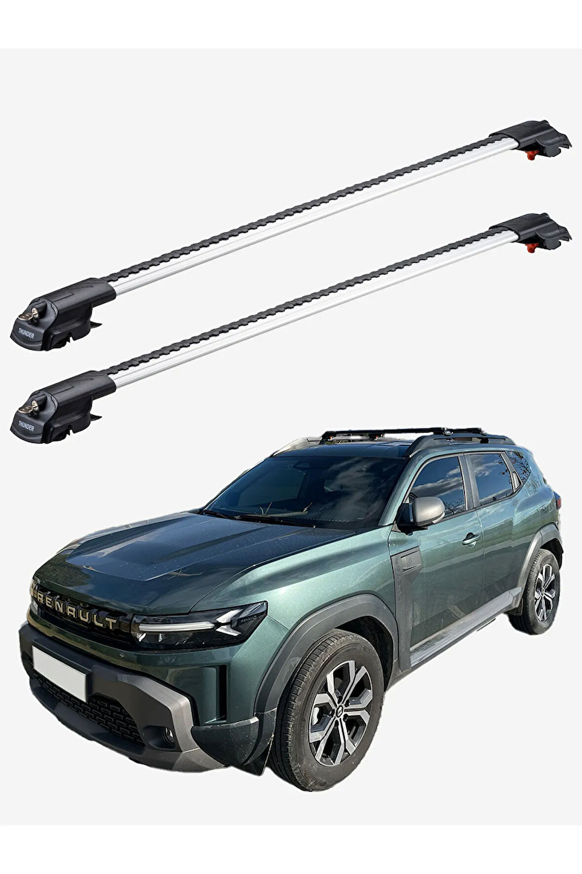 Renault Duster 2024 TRX1 Thunder Carrier Kilitli Ara Atkı Taşıyıcı Tavan Barı Gri