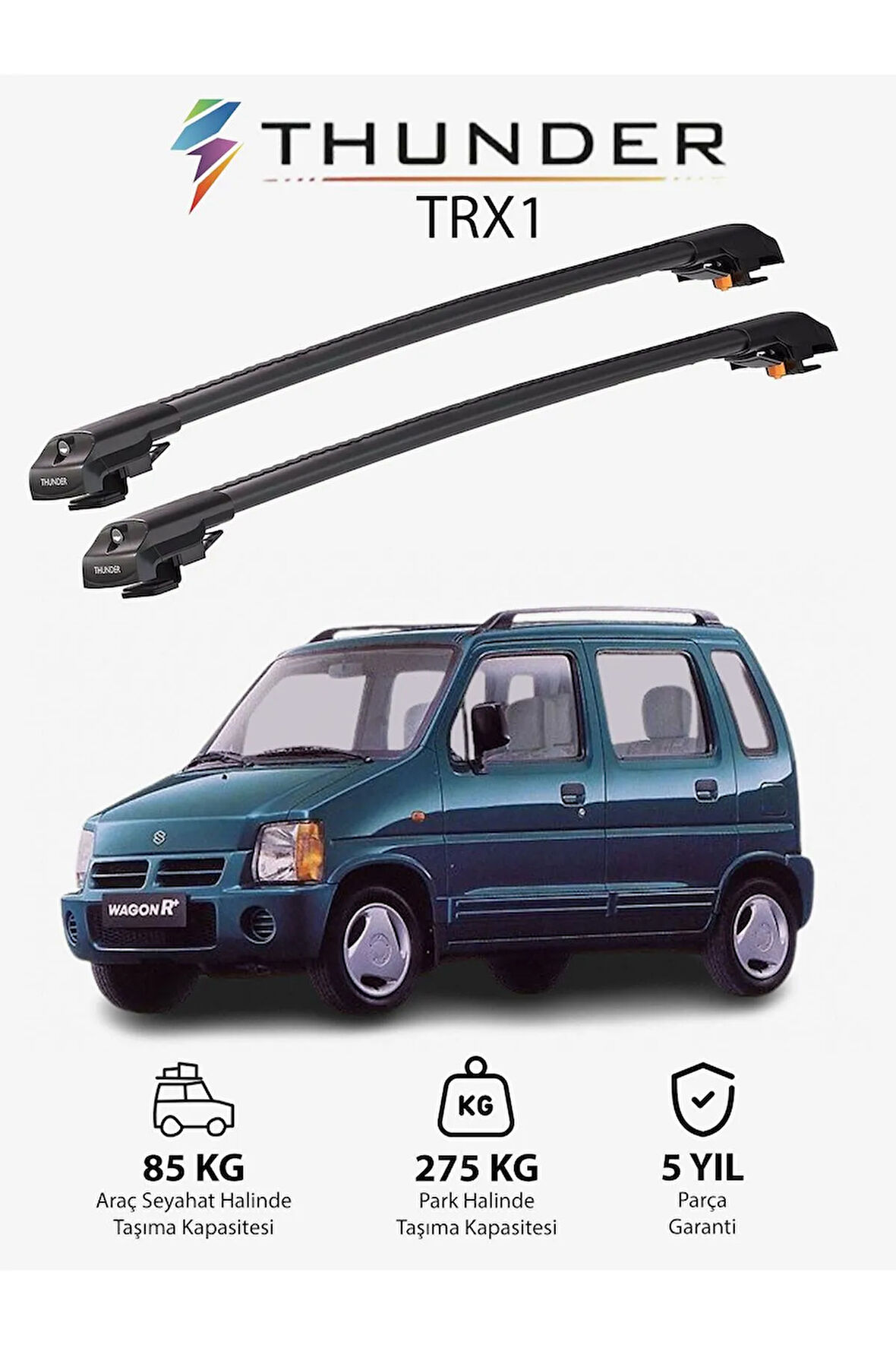 SUZUKI WAGON R+ 1998-2003 TRX1 Thunder Carrier Kilitli Ara Atkı Taşıyıcı Tavan Barı Gri