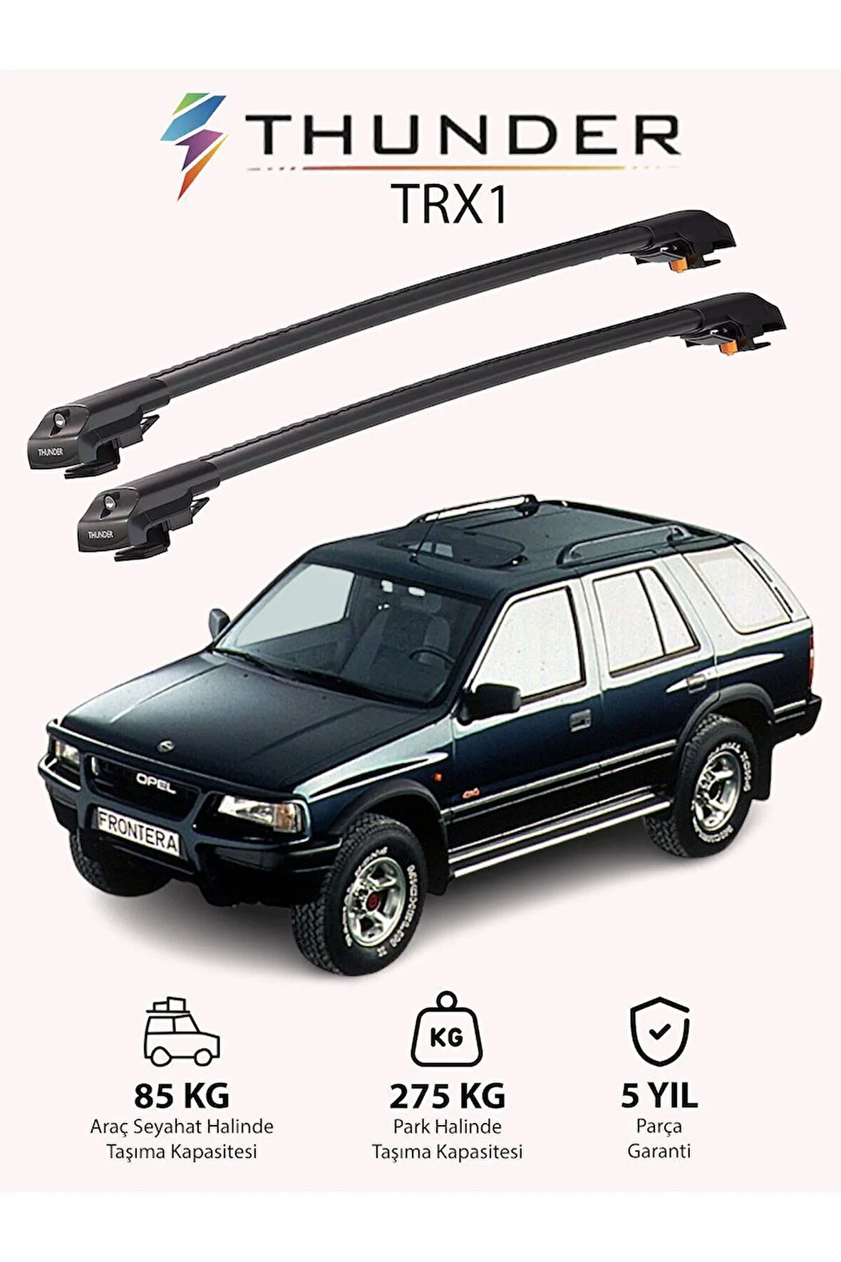 OPEL FRONTERA SPORT 1992-1998 TRX1 Thunder Carrier Kilitli Ara Atkı Taşıyıcı Tavan Barı Gri