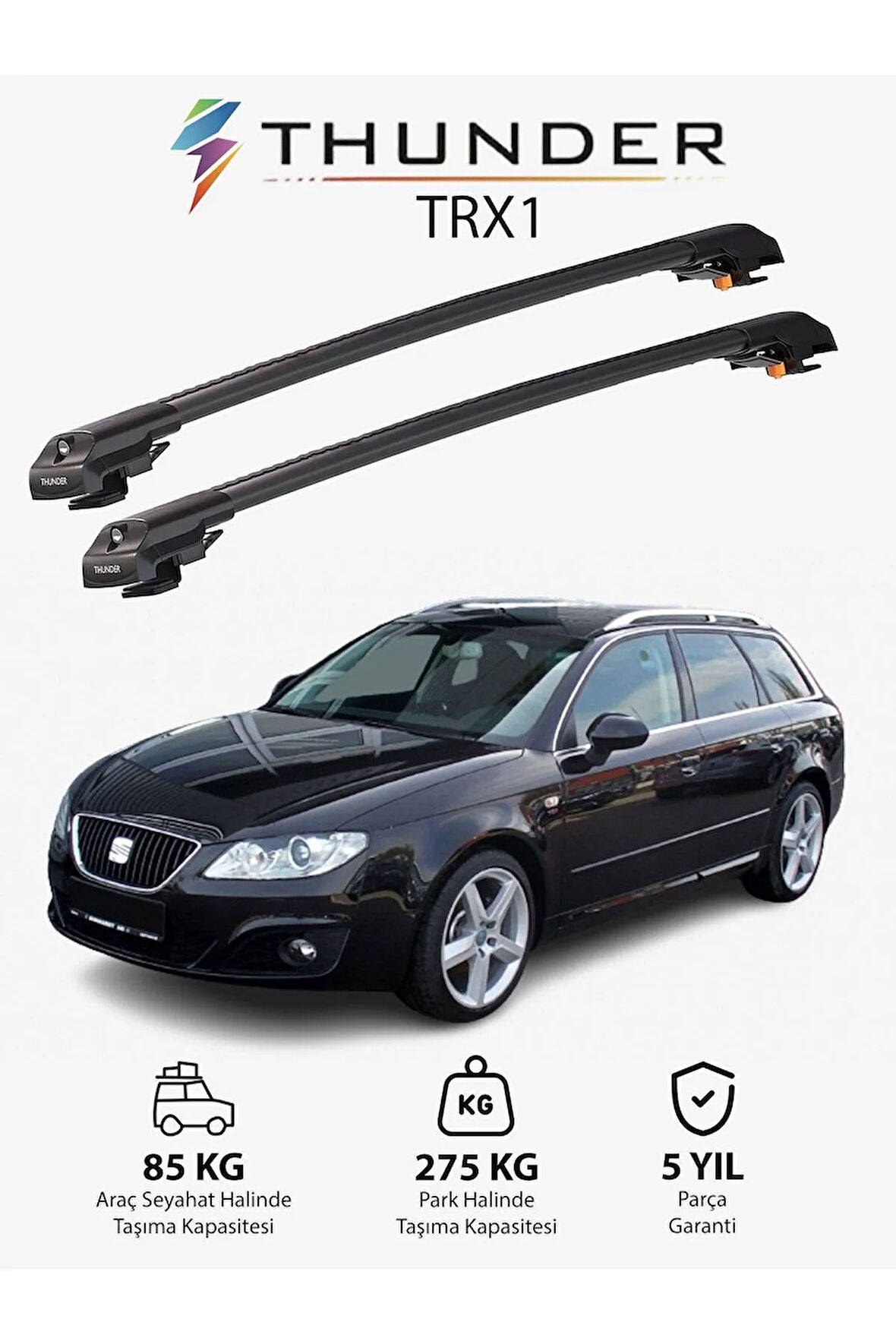 SEAT EXEO ST 2009-2013 TRX1 Thunder Carrier Kilitli Ara Atkı Taşıyıcı Tavan Barı Gri