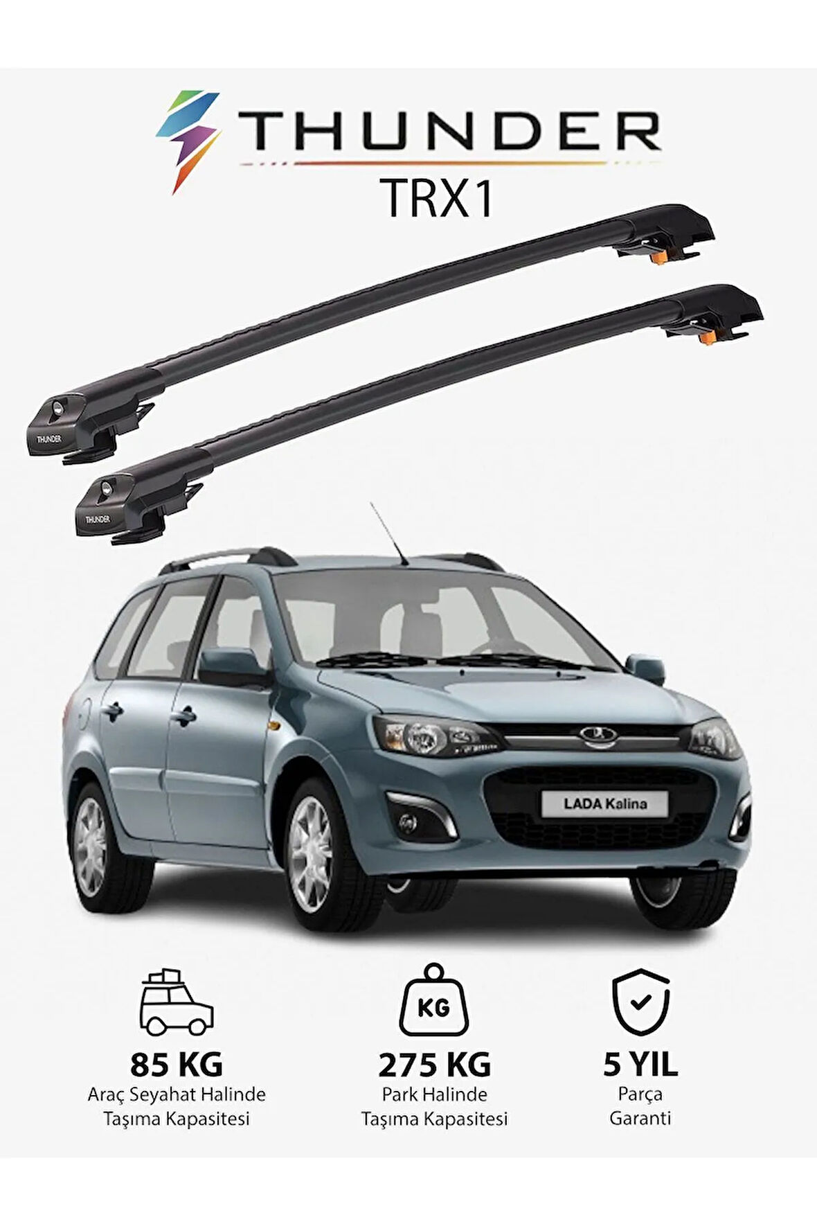 LADA KALINA SW 2013-2018 TRX1 Thunder Carrier Kilitli Ara Atkı Taşıyıcı Tavan Barı Gri