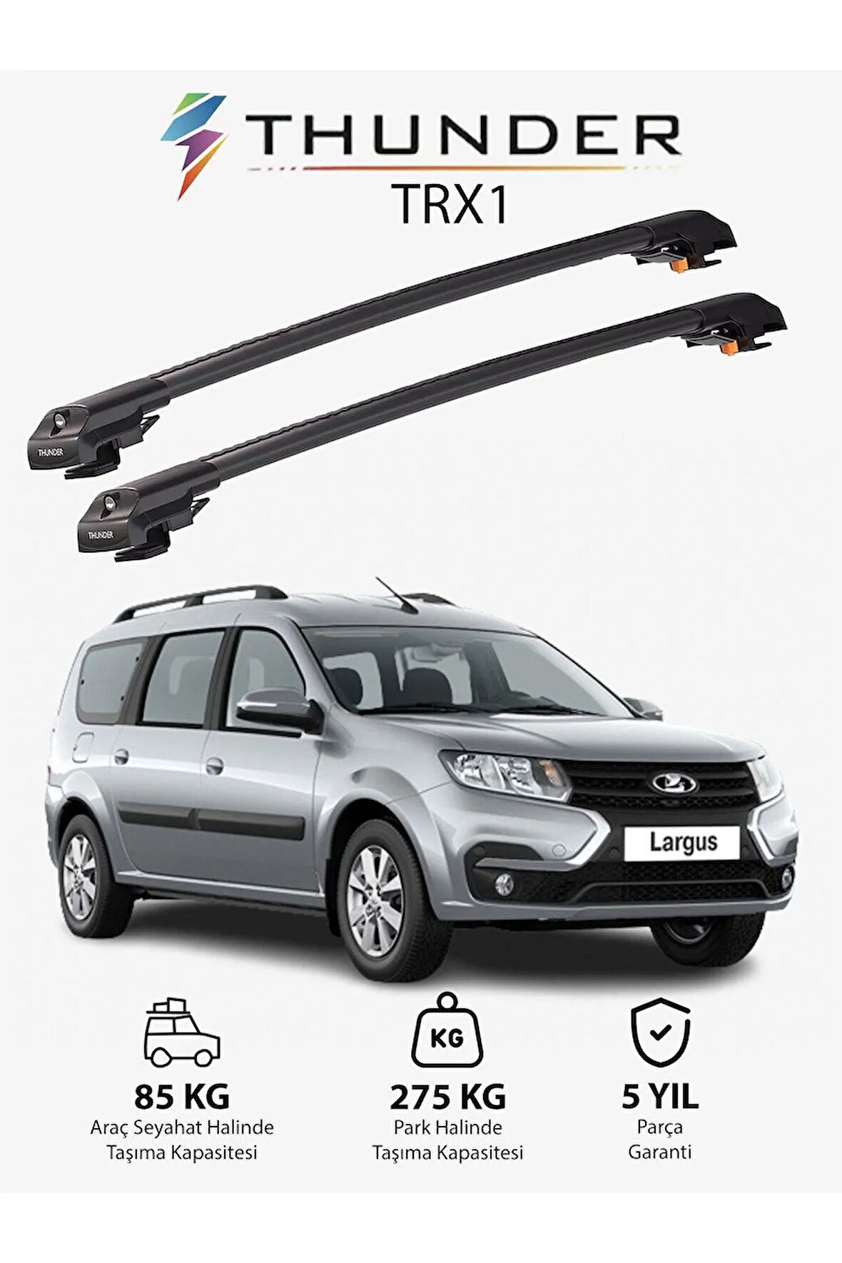 LADA LARGUS 2012-2020 TRX1 Thunder Carrier Kilitli Ara Atkı Taşıyıcı Tavan Barı Gri