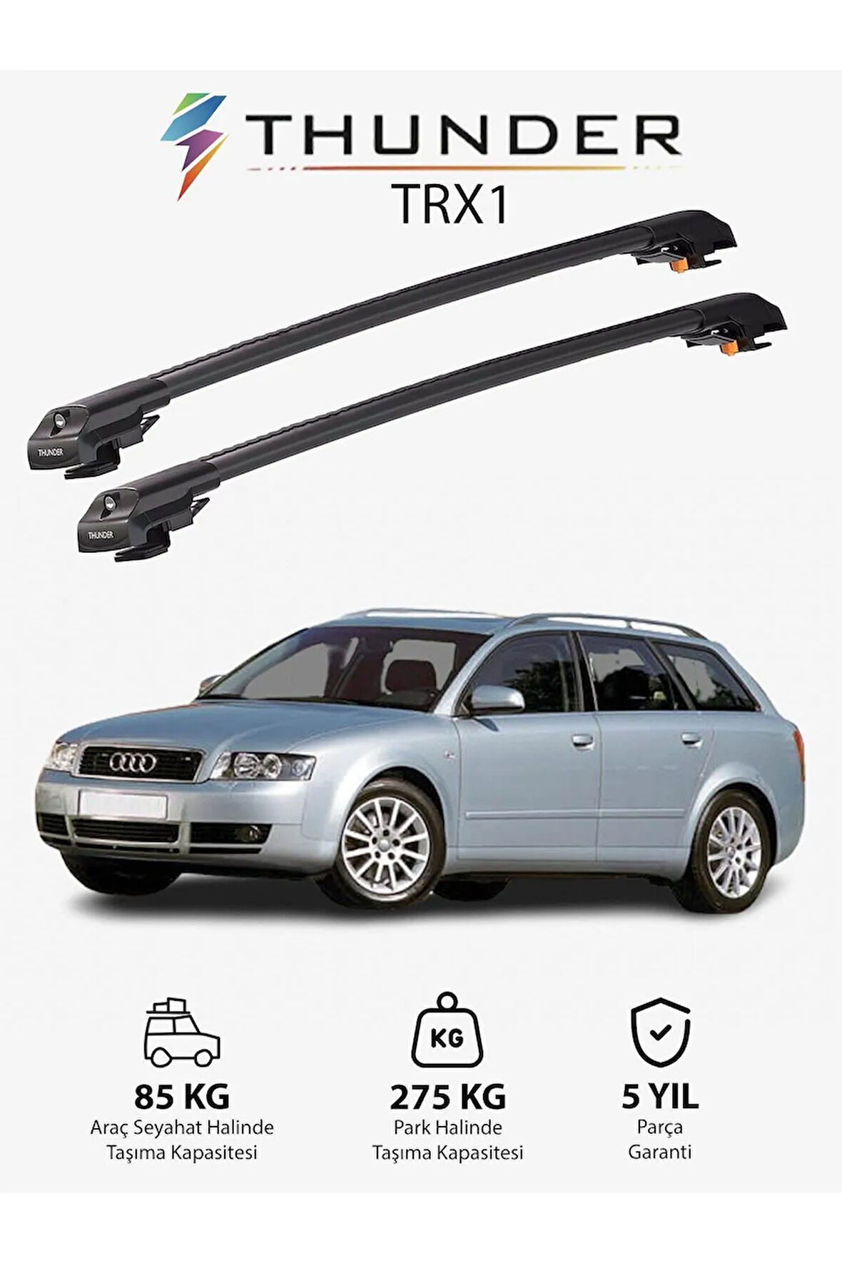 AUDI A4 AVANT 2002-2004 TRX1 Thunder Carrier Kilitli Ara Atkı Taşıyıcı Tavan Barı Gri