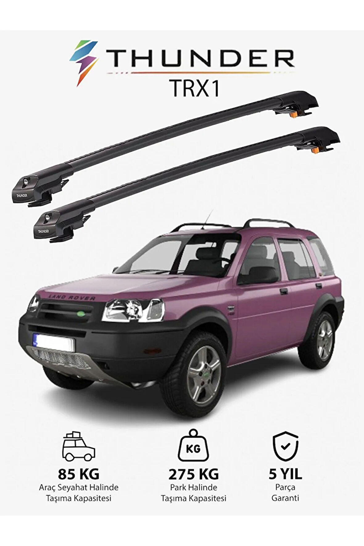 LAND ROVER FREELANDER 1 1997-2006 TRX1 Thunder Carrier Kilitli Ara Atkı Taşıyıcı Tavan Barı Gri