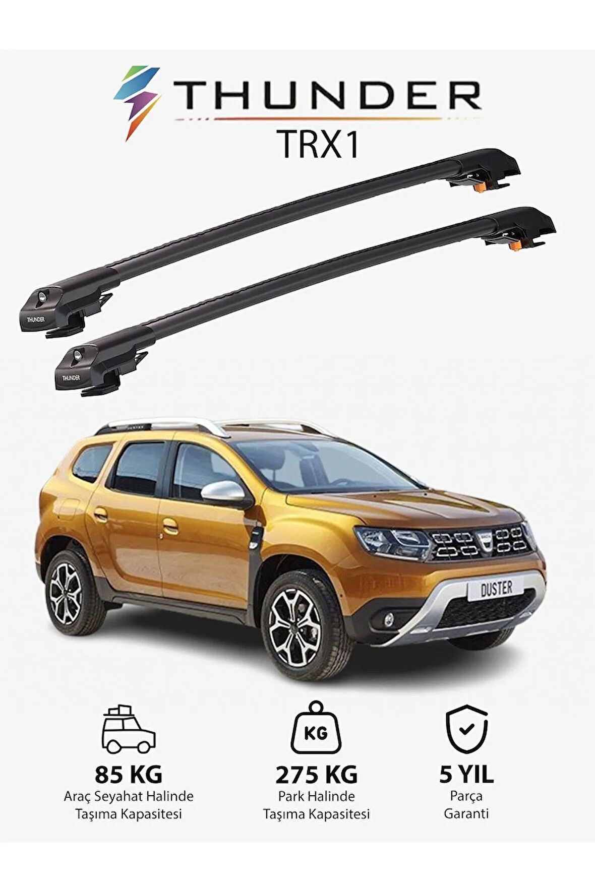 DACIA DUSTER 2018-2022 TRX1 Thunder Carrier Kilitli Ara Atkı Taşıyıcı Tavan Barı Gri