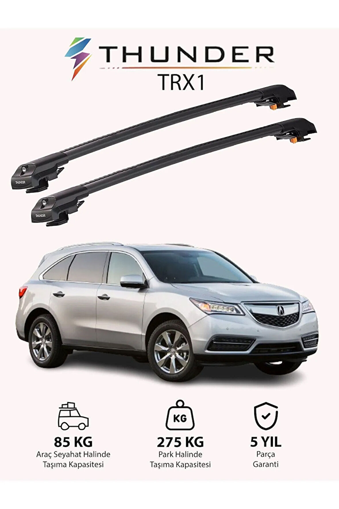 ACURA MDX 2007-2013 TRX1 Thunder Carrier Kilitli Ara Atkı Taşıyıcı Tavan Barı Gri