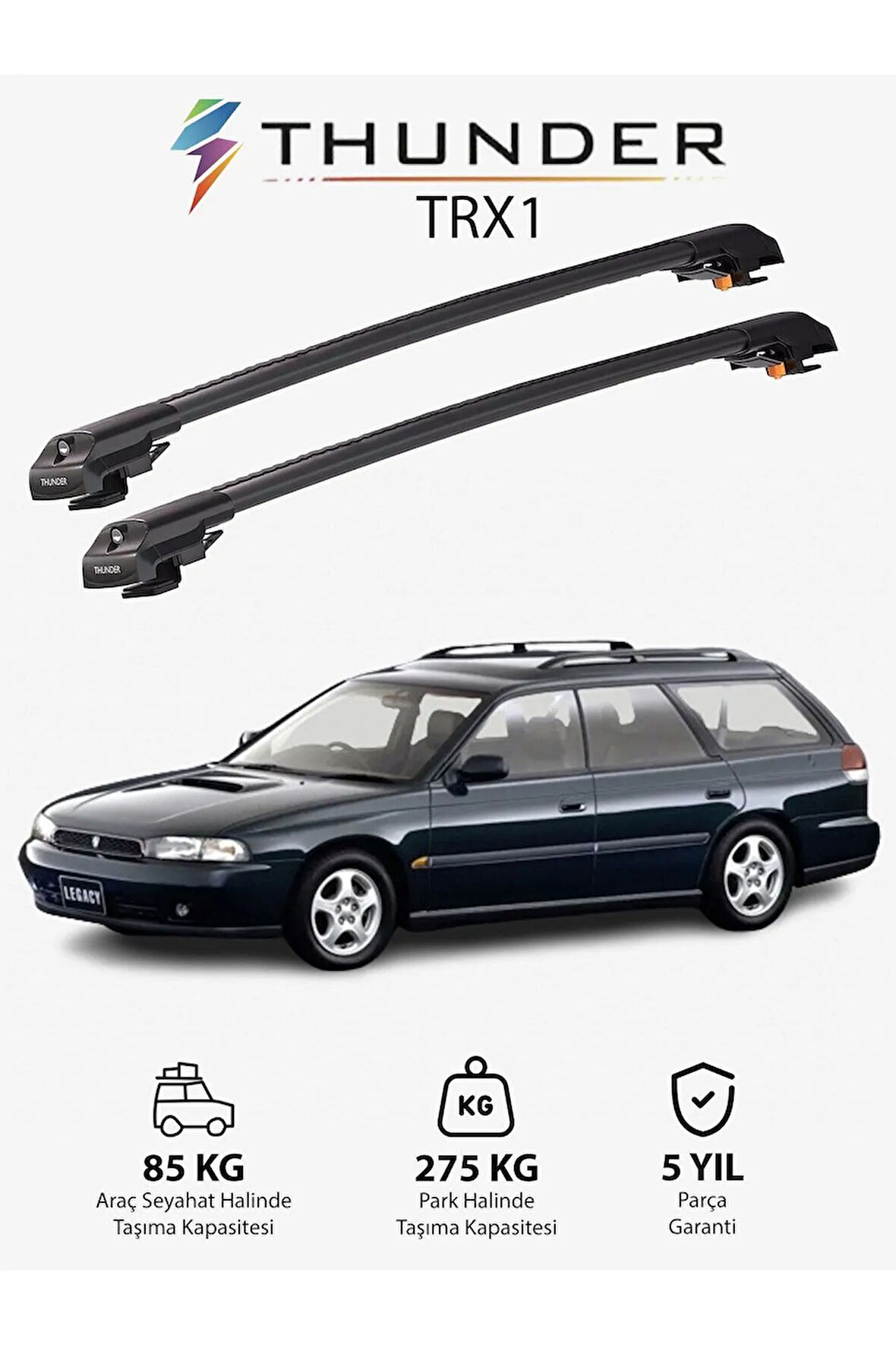 SUBARU LEGACY 1994-1999 TRX1 Thunder Carrier Kilitli Ara Atkı Taşıyıcı Tavan Barı Gri