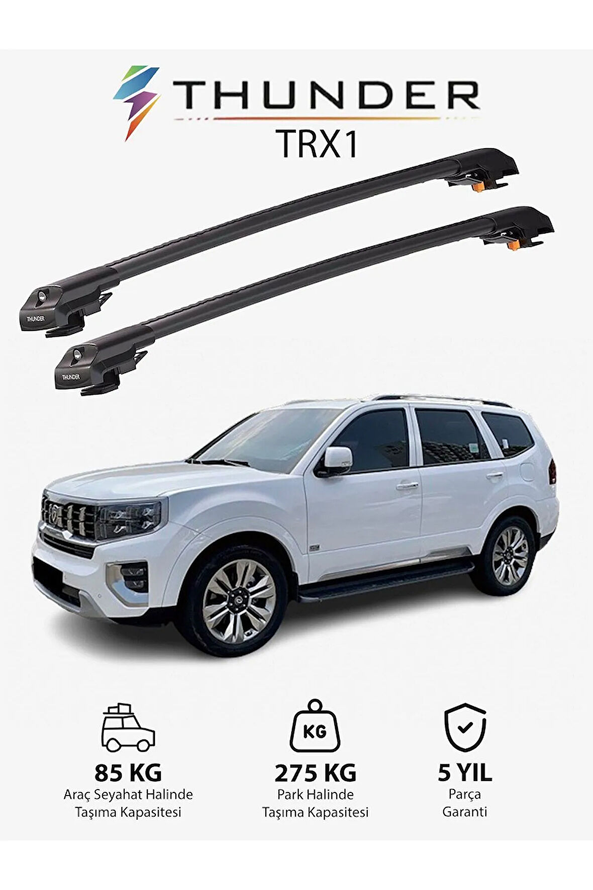 KIA MOHAVE 2020-Sonrası TRX1 Thunder Carrier Kilitli Ara Atkı Taşıyıcı Tavan Barı Gri