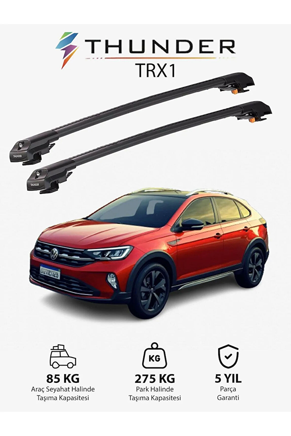 VOLKSWAGEN NIVUS 2021-Sonrası TRX1 Thunder Carrier Kilitli Ara Atkı Taşıyıcı Tavan Barı Gri