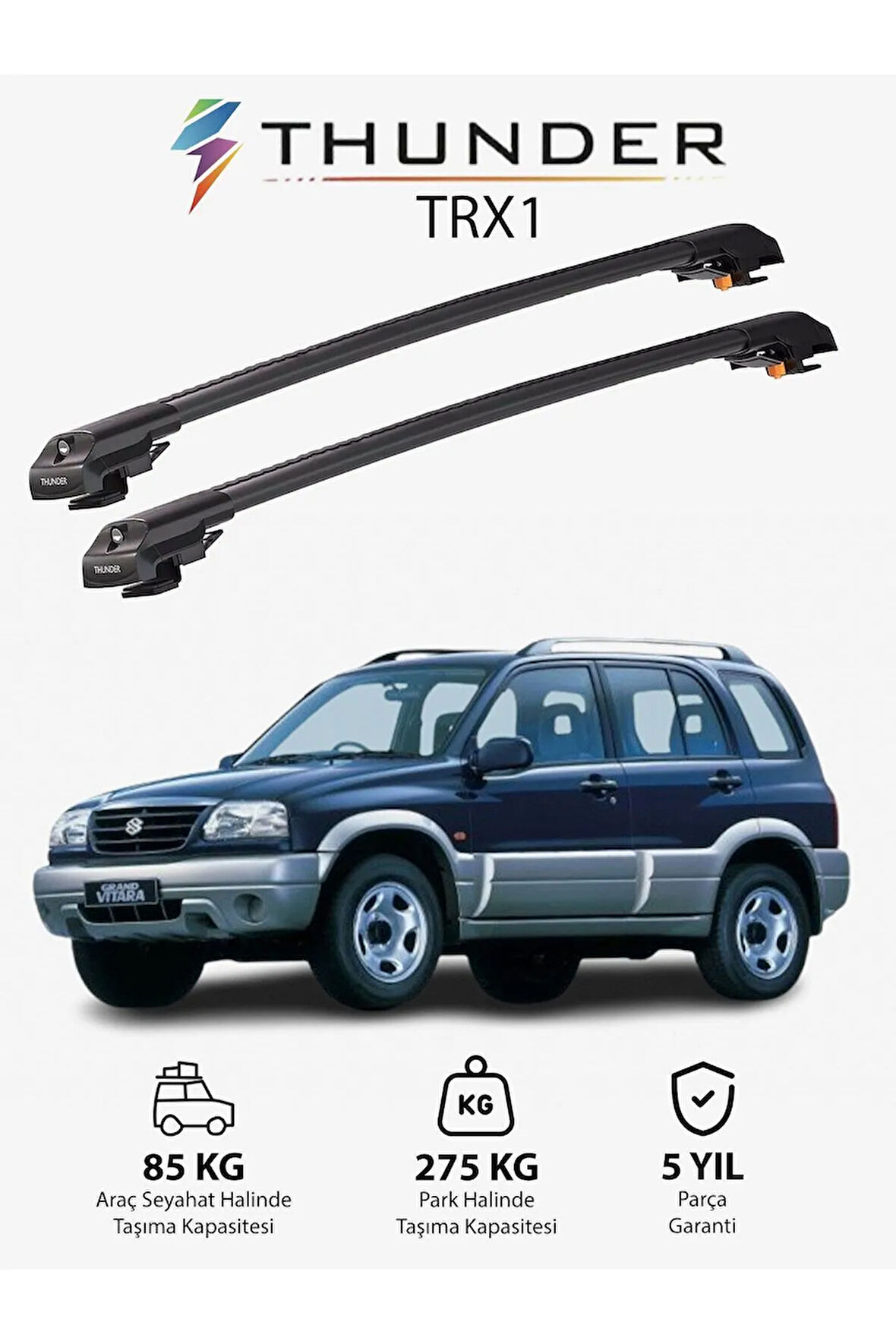 SUZUKI GRAND VITARA 2005-2014 TRX1 Thunder Carrier Kilitli Ara Atkı Taşıyıcı Tavan Barı Gri