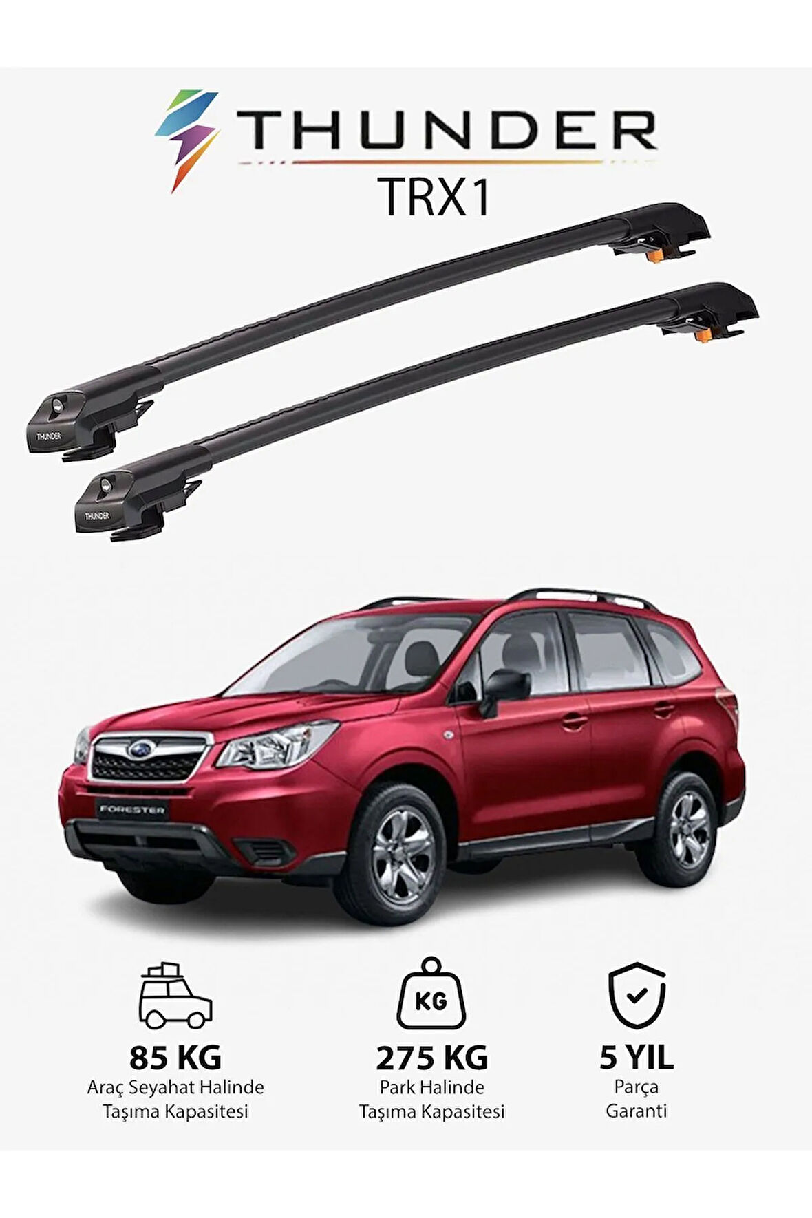 SUBARU FORESTER 2013-2018 TRX1 Thunder Carrier Kilitli Ara Atkı Taşıyıcı Tavan Barı Gri