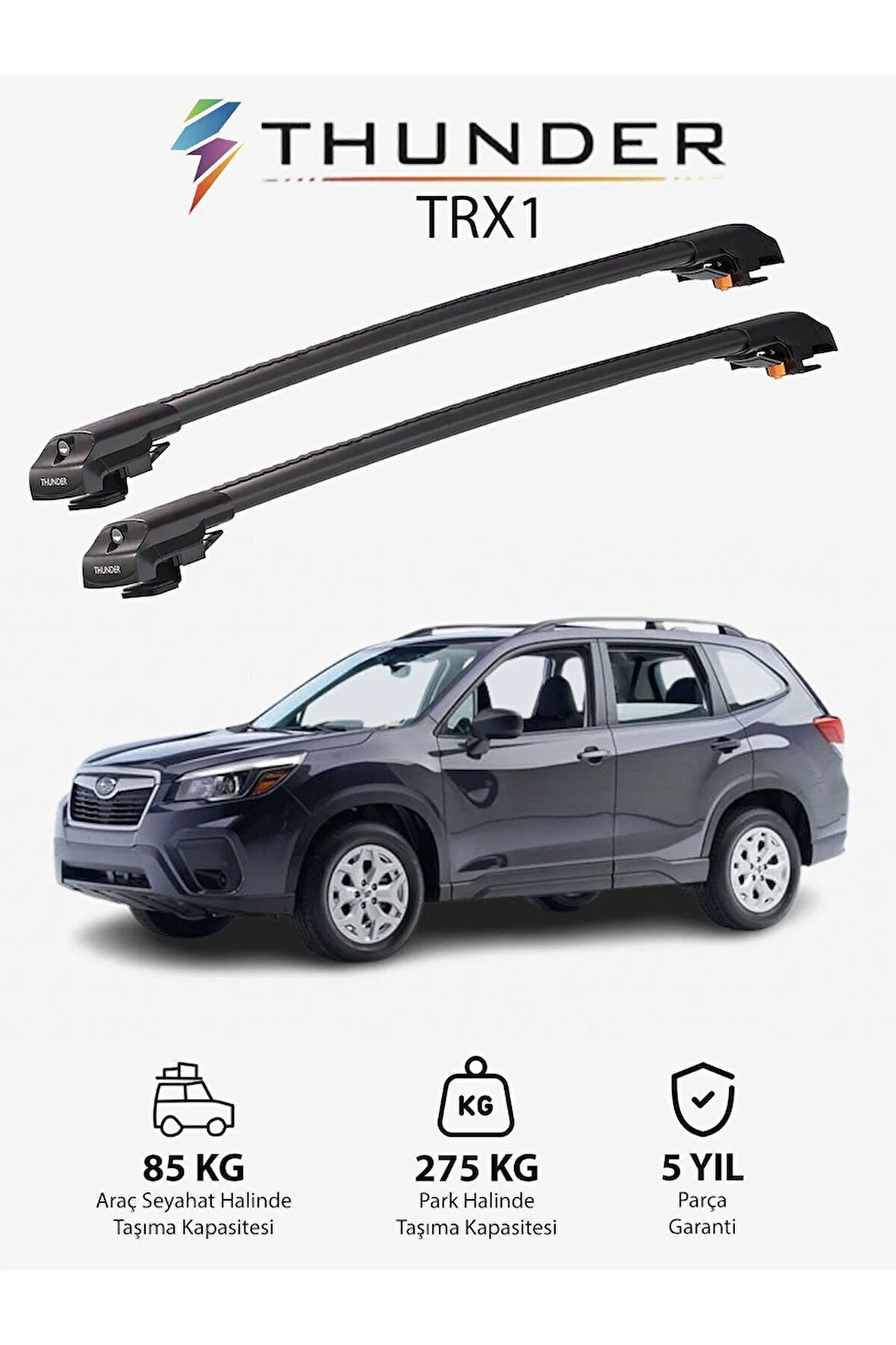 SUBARU FORESTER 2019-Sonrası TRX1 Thunder Carrier Kilitli Ara Atkı Taşıyıcı Tavan Barı Gri