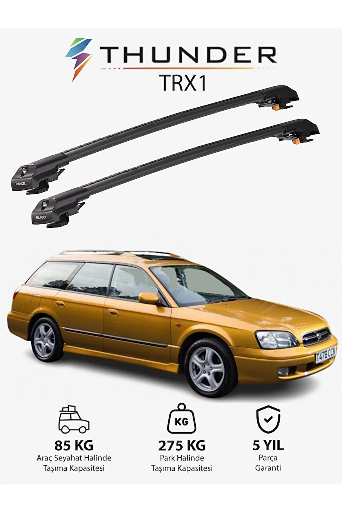SUBARU LEGACY 2000-2004 TRX1 Thunder Carrier Kilitli Ara Atkı Taşıyıcı Tavan Barı Gri