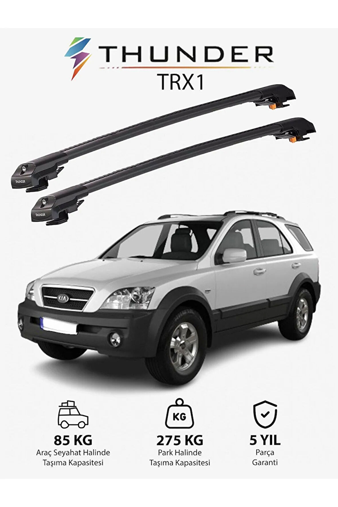KIA SORENTO 2002-2009 TRX1 Thunder Carrier Kilitli Ara Atkı Taşıyıcı Tavan Barı Gri