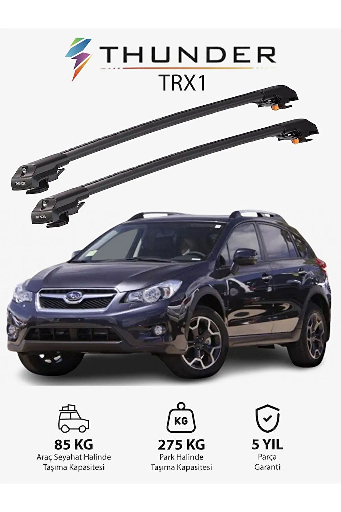 SUBARU XV 2012-2017 TRX1 Thunder Carrier Kilitli Ara Atkı Taşıyıcı Tavan Barı Gri