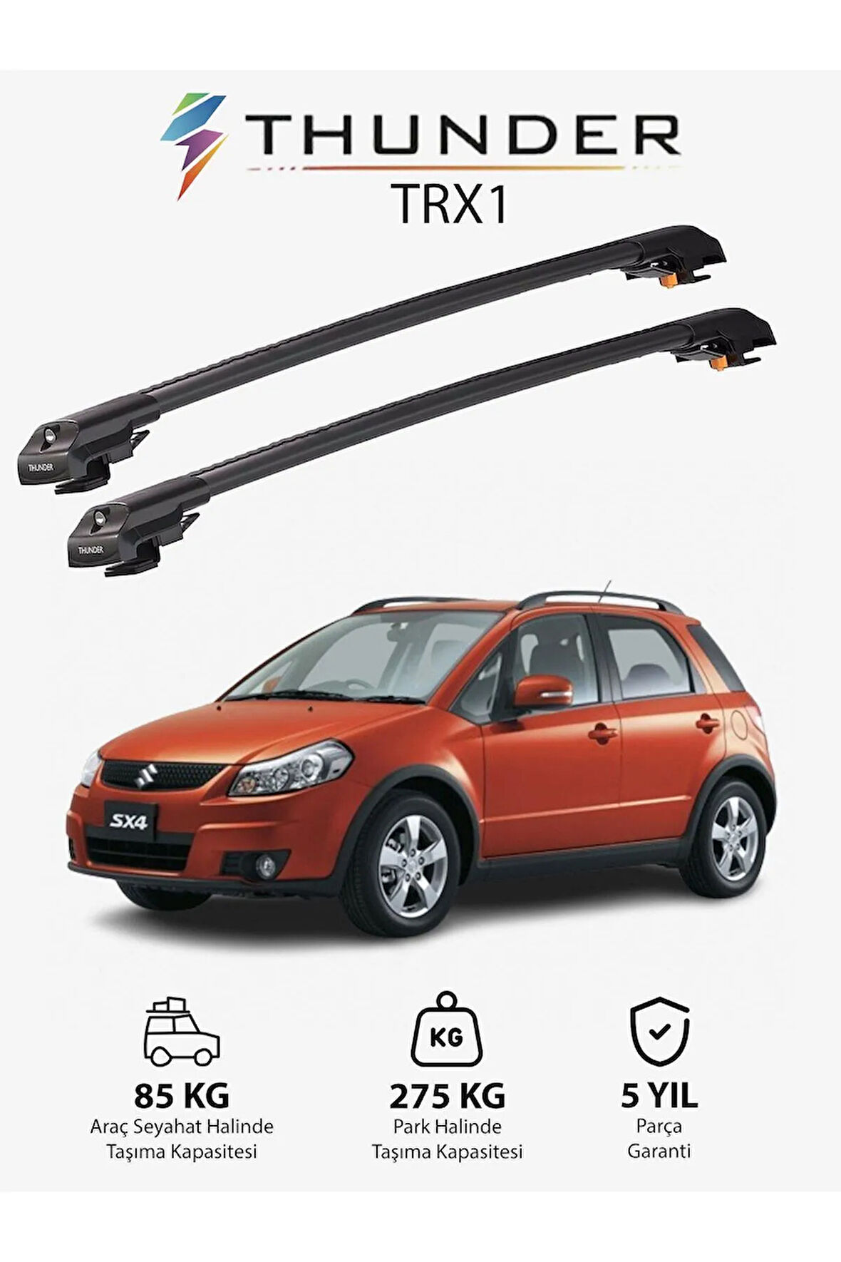 SUZUKI SX4 2006-2013 TRX1 Thunder Carrier Kilitli Ara Atkı Taşıyıcı Tavan Barı Gri