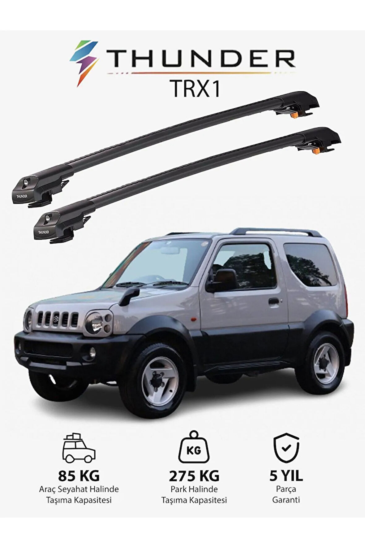 SUZUKI JIMNY 1998-2018 TRX1 Thunder Carrier Kilitli Ara Atkı Taşıyıcı Tavan Barı Gri