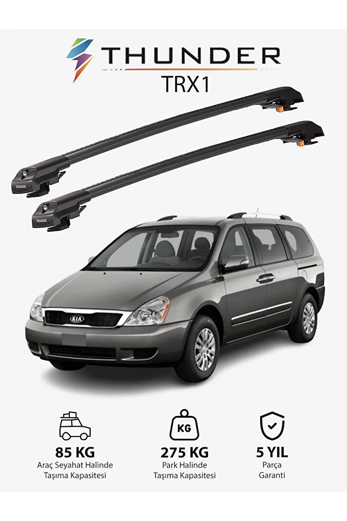 KIA CARNIVAL 2006-2014 TRX1 Thunder Carrier Kilitli Ara Atkı Taşıyıcı Tavan Barı Gri