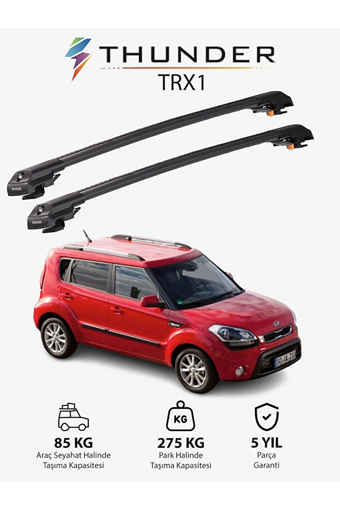 KIA SOUL 2009-2013 TRX1 Thunder Carrier Kilitli Ara Atkı Taşıyıcı Tavan Barı Gri