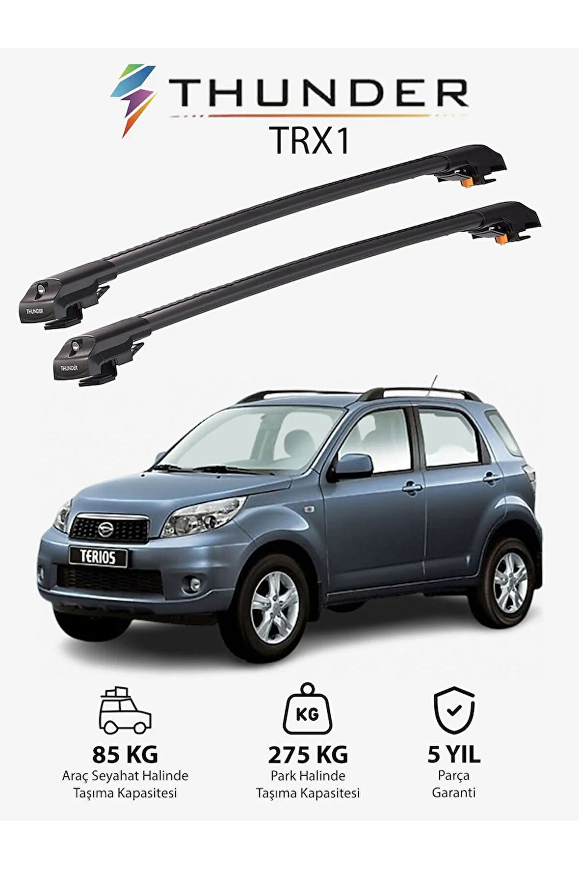 DAIHATSU TERIOS 2006-2017 TRX1 Thunder Carrier Kilitli Ara Atkı Taşıyıcı Tavan Barı Gri