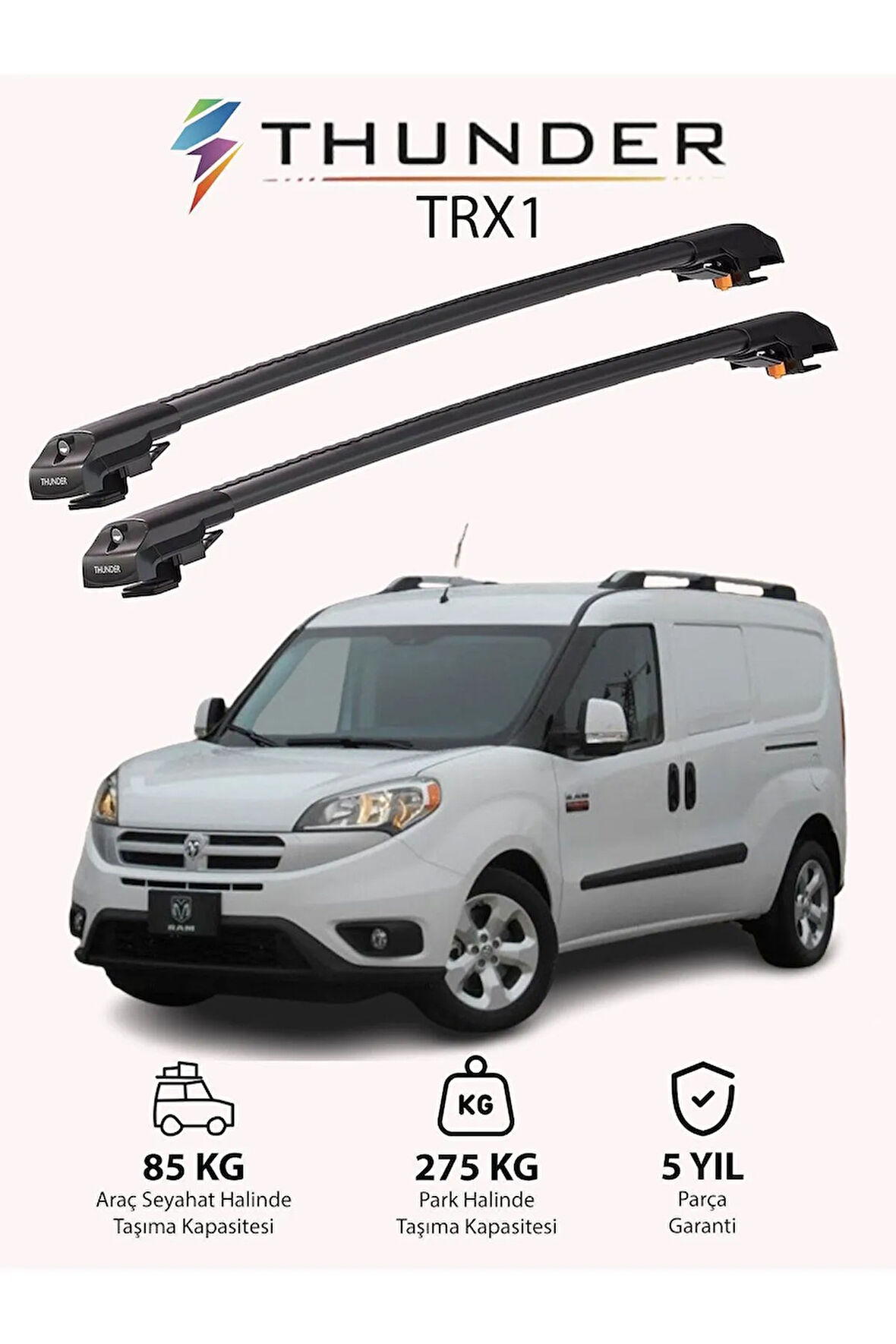 RAM V1000 2010-Sonrası TRX1 Thunder Carrier Kilitli Ara Atkı Taşıyıcı Tavan Barı Gri