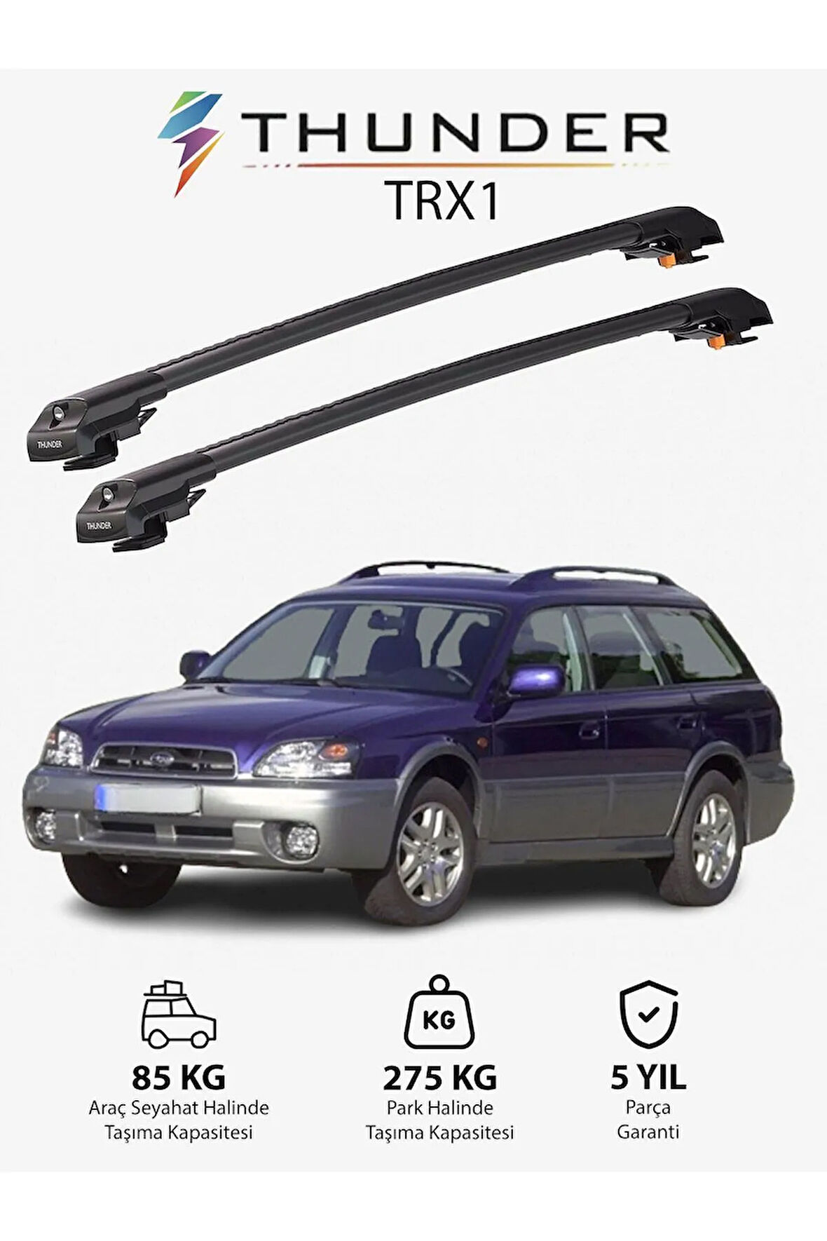 SUBARU OUTBACK 2000-2004 TRX1 Thunder Carrier Kilitli Ara Atkı Taşıyıcı Tavan Barı Gri