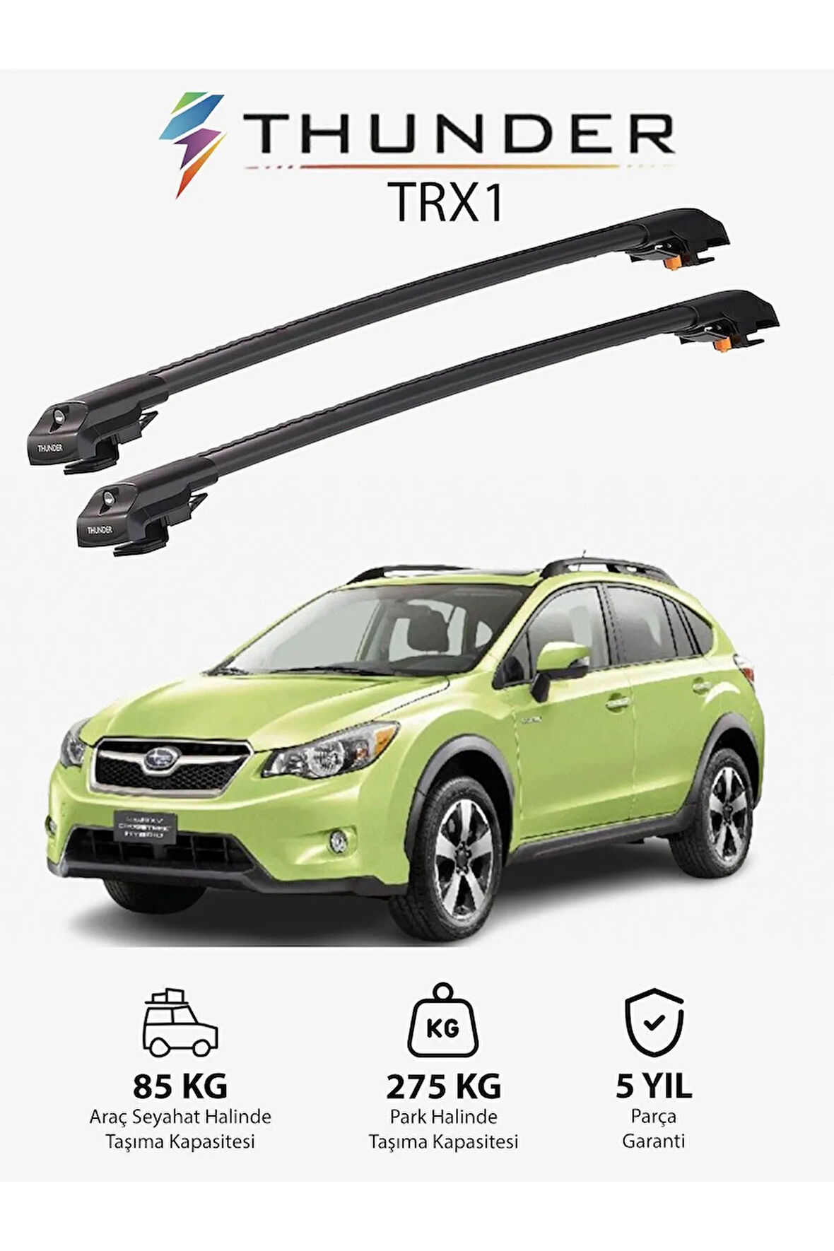 SUBARU XV CROSSTREK 2012-2017 TRX1 Thunder Carrier Kilitli Ara Atkı Taşıyıcı Tavan Barı Gri