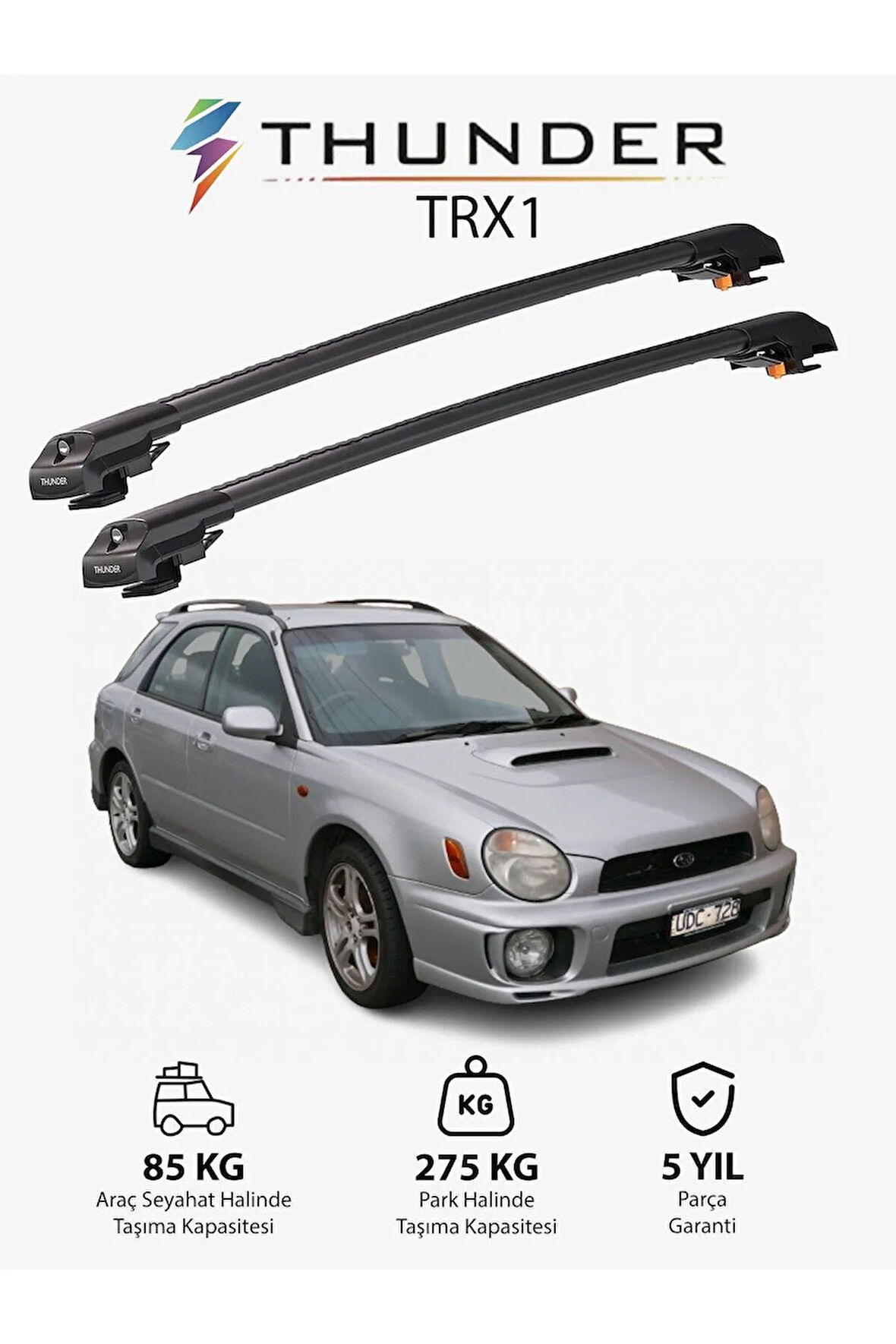 SUBARU IMPREZA 2001-2007 TRX1 Thunder Carrier Kilitli Ara Atkı Taşıyıcı Tavan Barı Gri