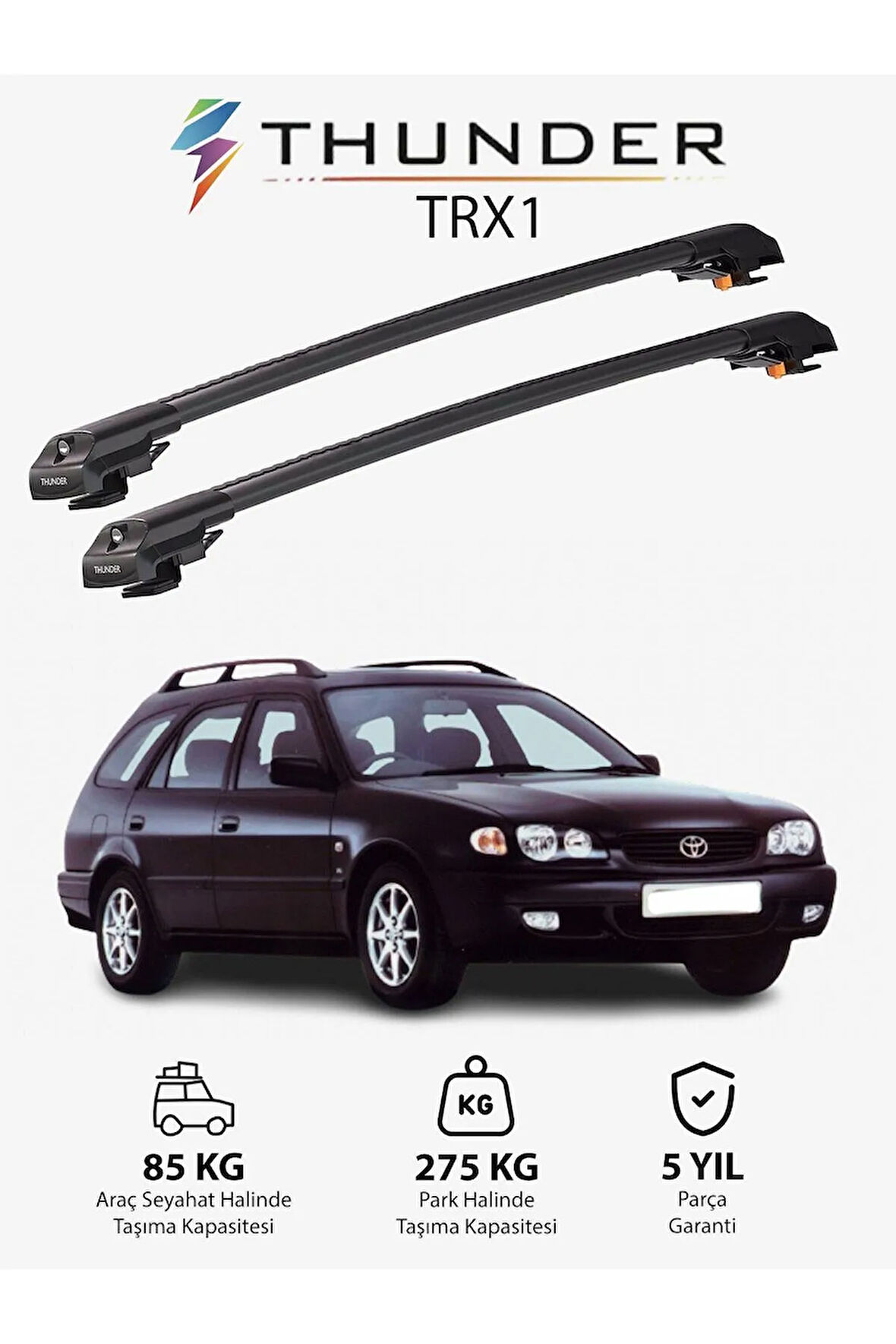 TOYOTA COROLLA 2000-2006 TRX1 Thunder Carrier Kilitli Ara Atkı Taşıyıcı Tavan Barı Gri