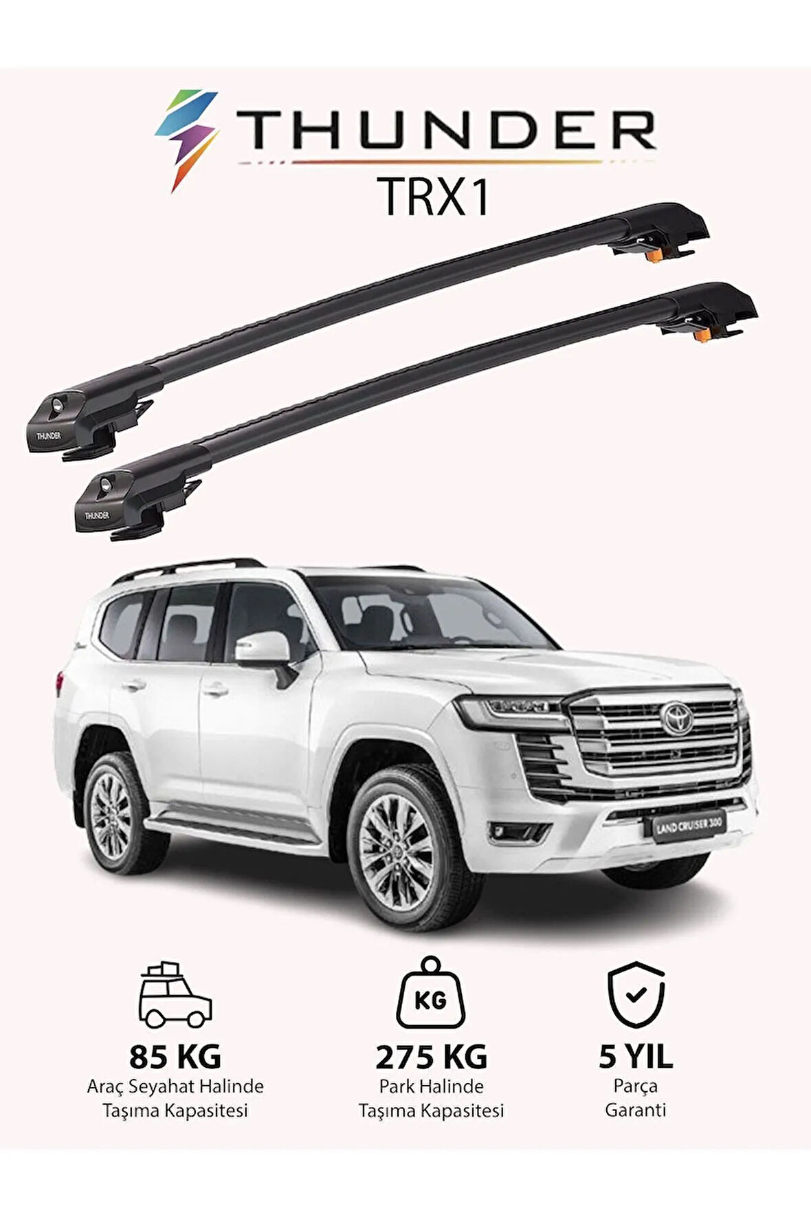 TOYOTA LAND CRUISER 2022-Sonrası TRX1 Thunder Carrier Kilitli Ara Atkı Taşıyıcı Tavan Barı Gri