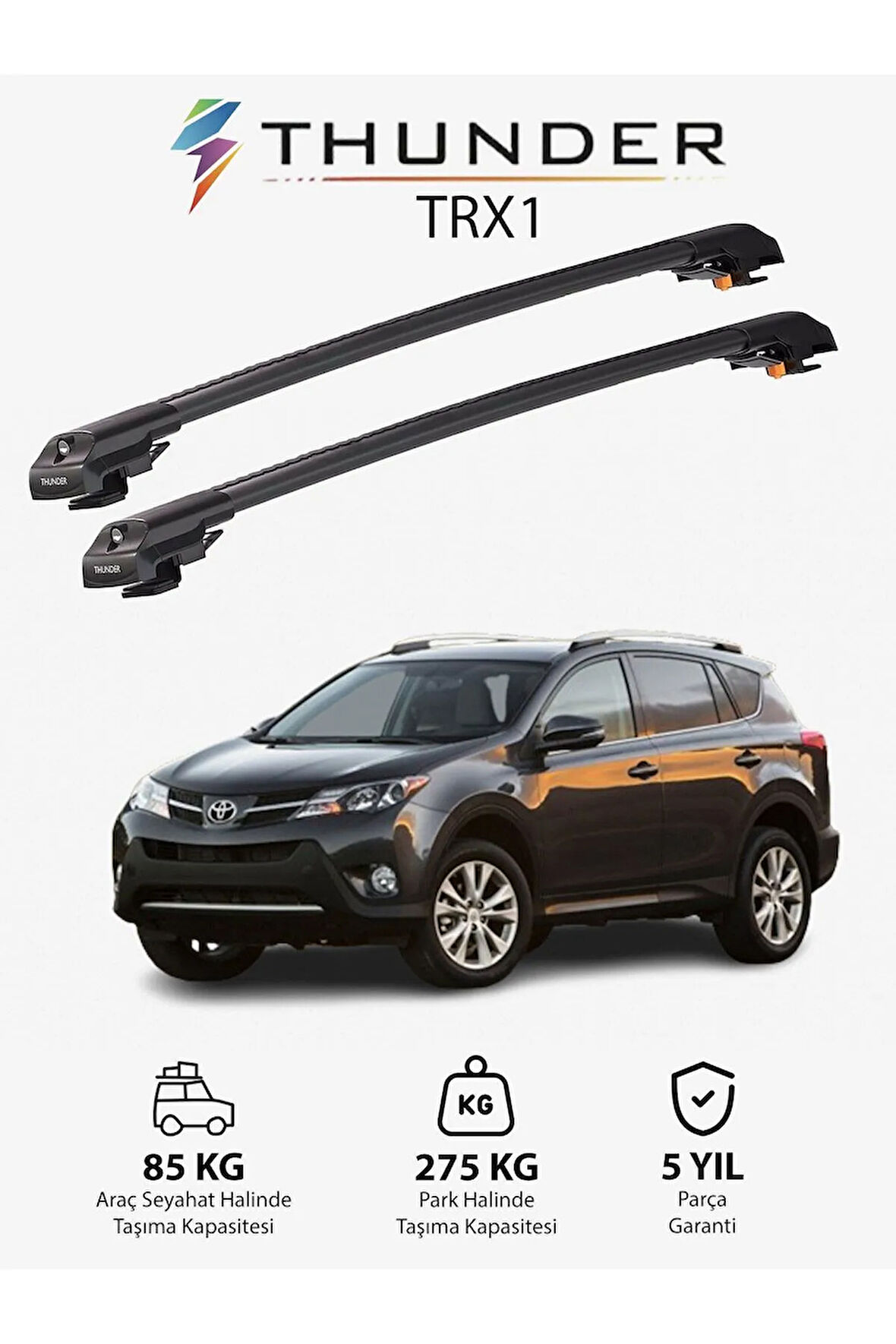 TOYOTA RAV4 2013-2018 TRX1 Thunder Carrier Kilitli Ara Atkı Taşıyıcı Tavan Barı Gri