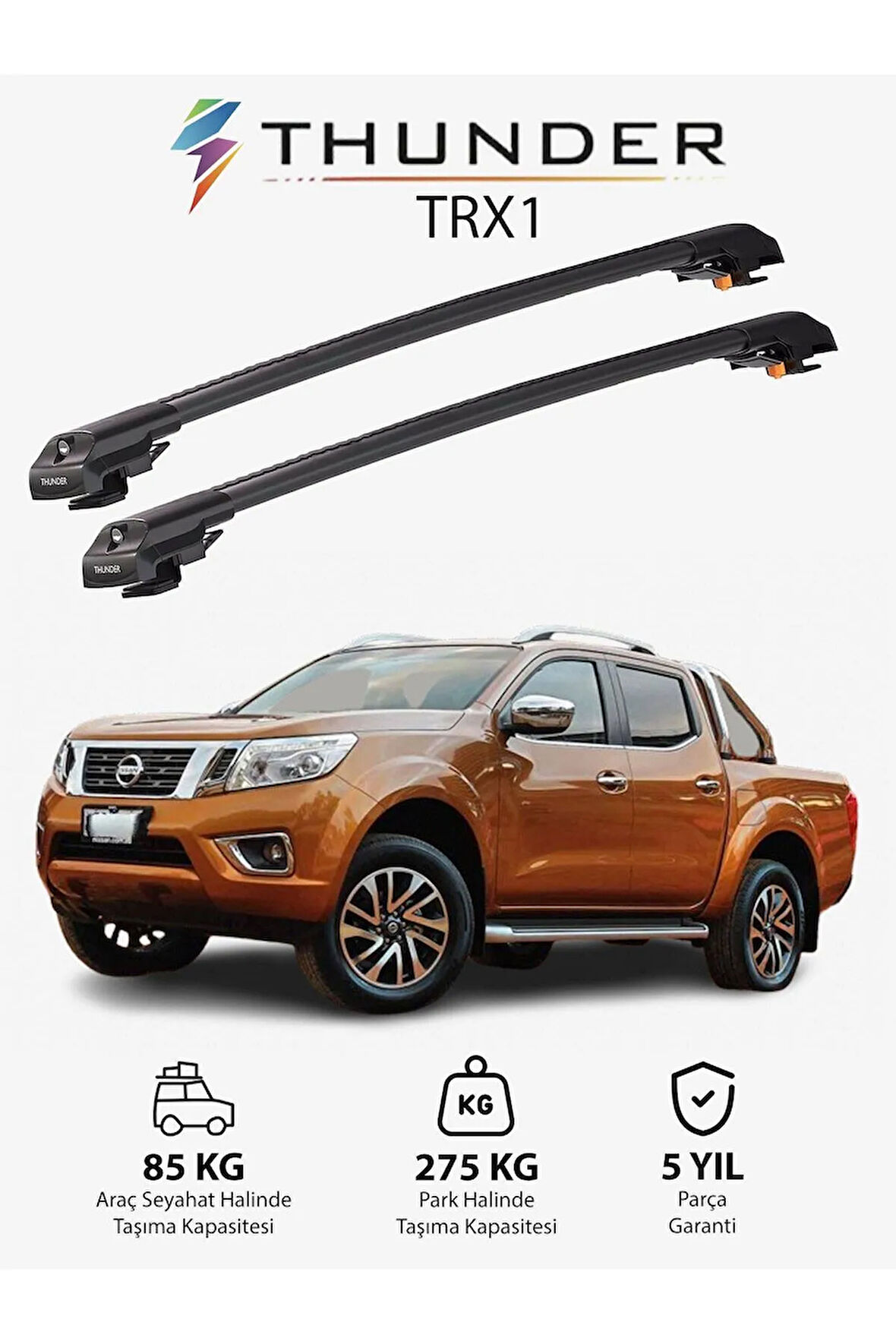 NISSAN NAVARA 2015-Sonrası TRX1 Thunder Carrier Kilitli Ara Atkı Taşıyıcı Tavan Barı Gri