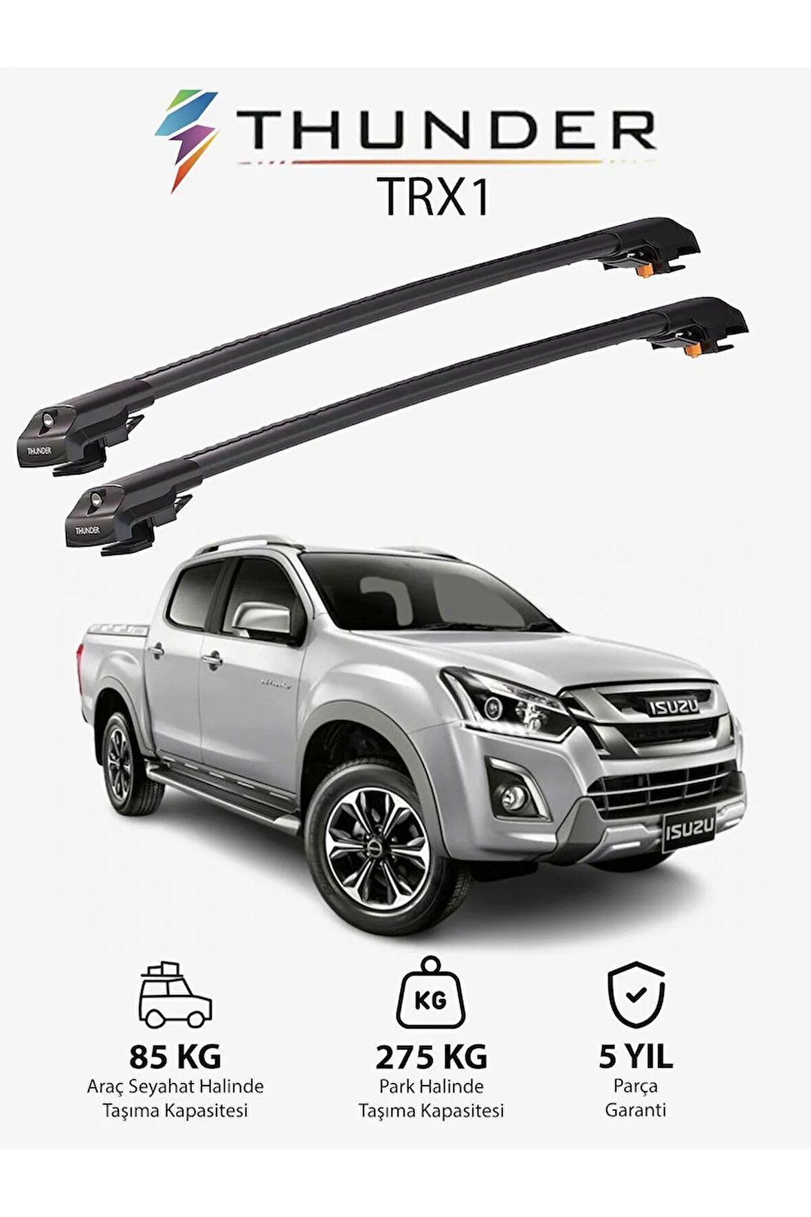 CHEVROLET D-MAX 2016-2019 TRX1 Thunder Carrier Kilitli Ara Atkı Taşıyıcı Tavan Barı Gri
