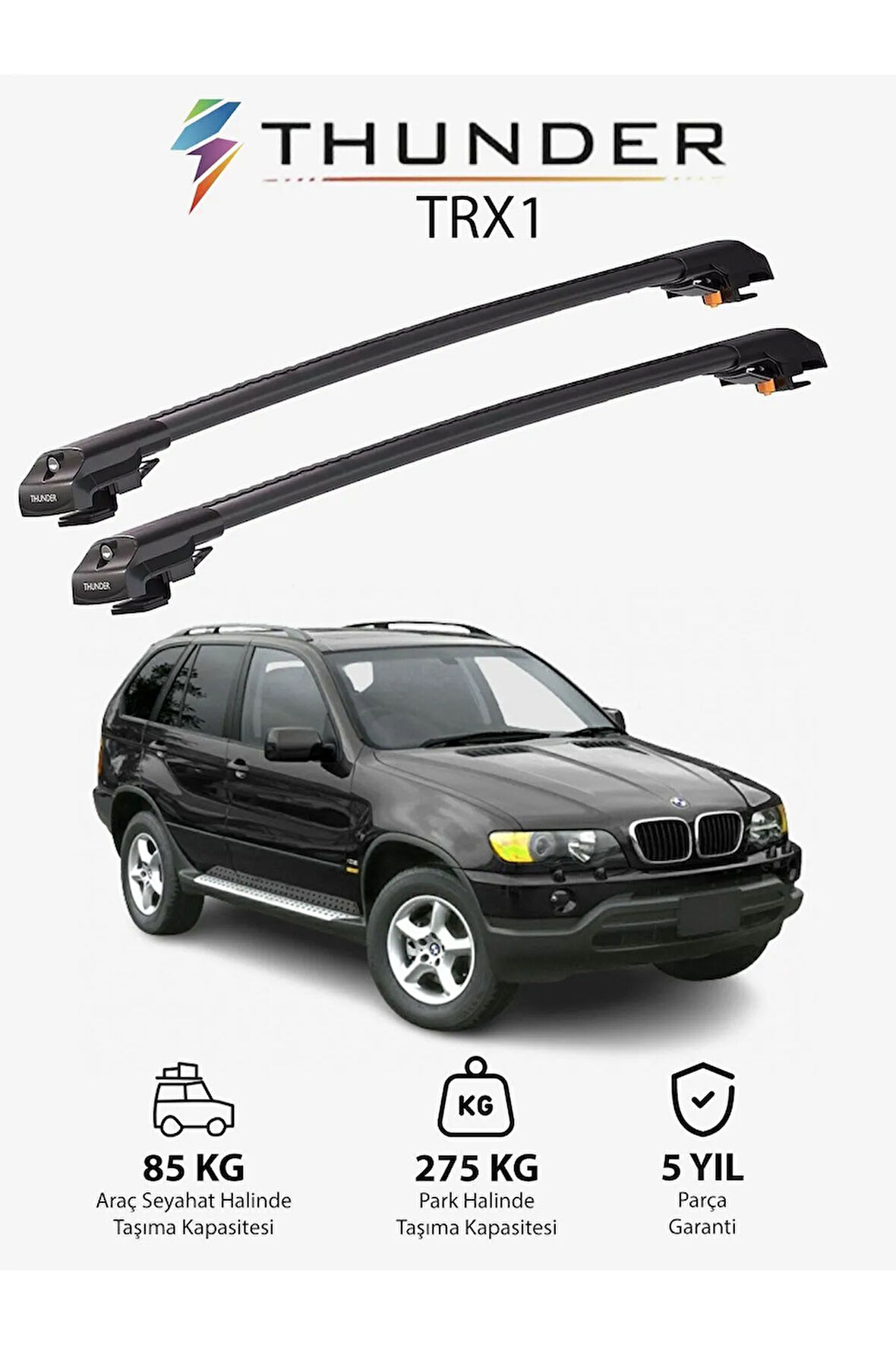 BMW X5 2000-2006 TRX1 Thunder Carrier Kilitli Ara Atkı Taşıyıcı Tavan Barı Gri