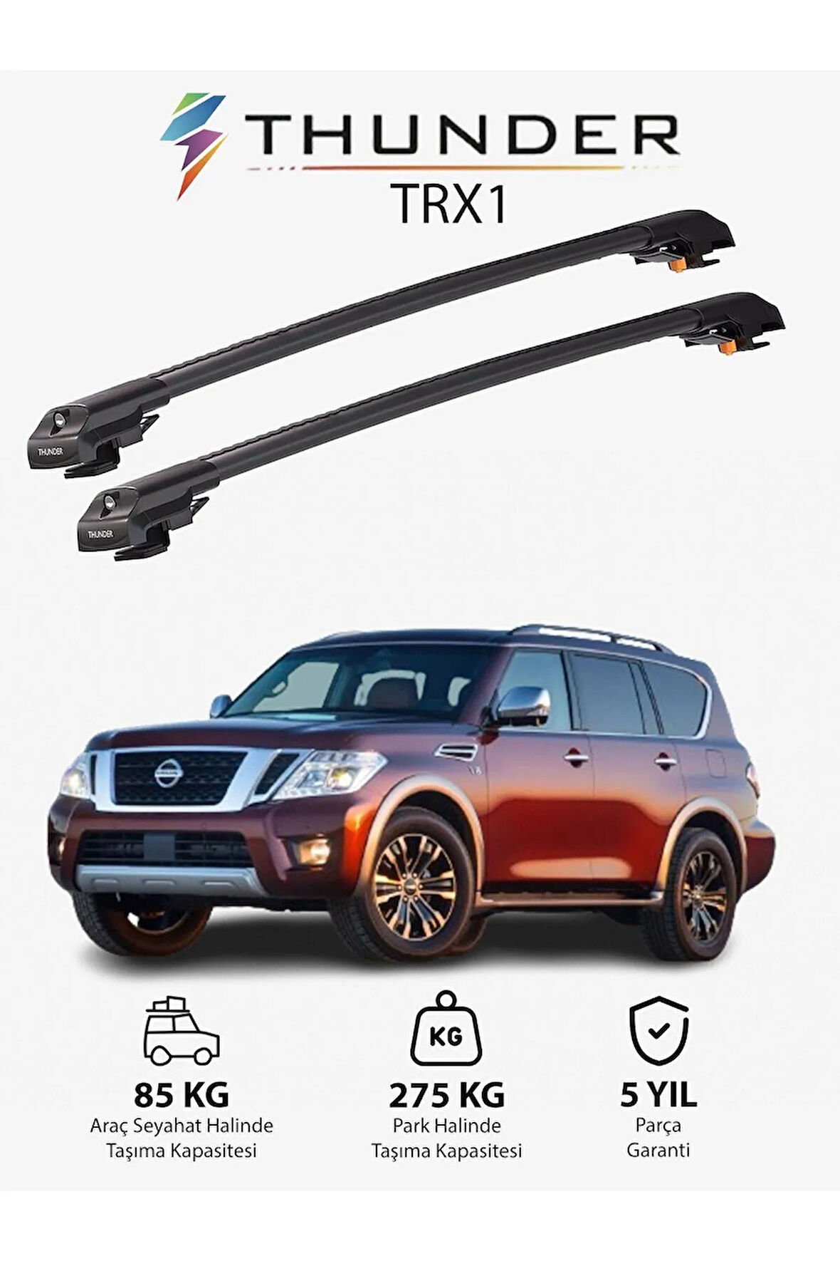 NISSAN ARMADA 2017-Sonrası TRX1 Thunder Carrier Kilitli Ara Atkı Taşıyıcı Tavan Barı Gri