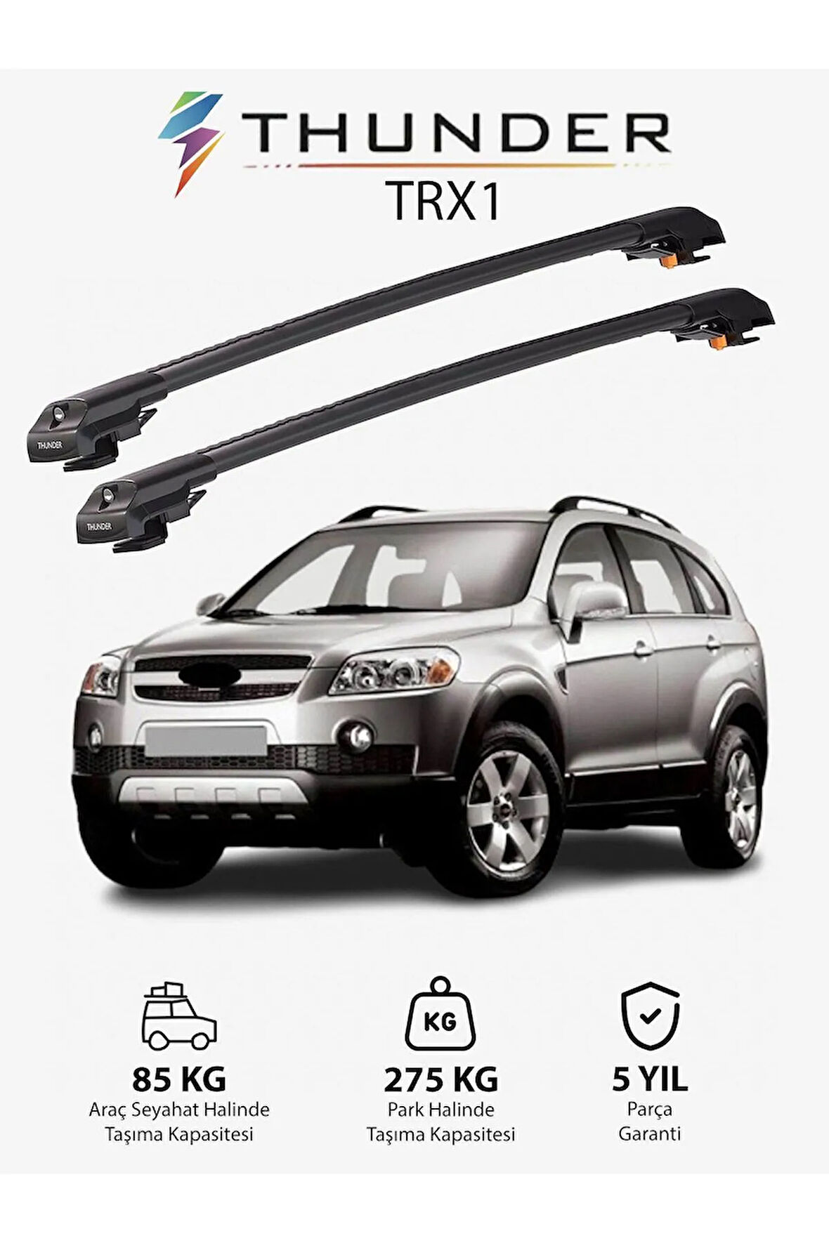 CHEVROLET CAPTIVA 2006-2018 TRX1 Thunder Carrier Kilitli Ara Atkı Taşıyıcı Tavan Barı Gri